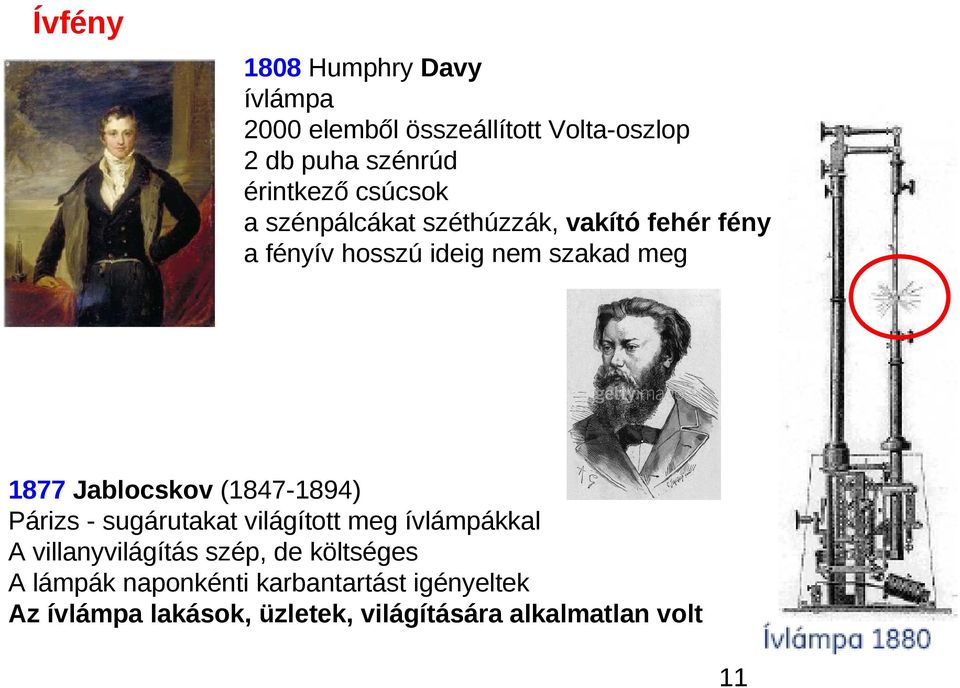 Jablocskov (1847-1894) Párizs - sugárutakat világított meg ívlámpákkal A villanyvilágítás szép, de