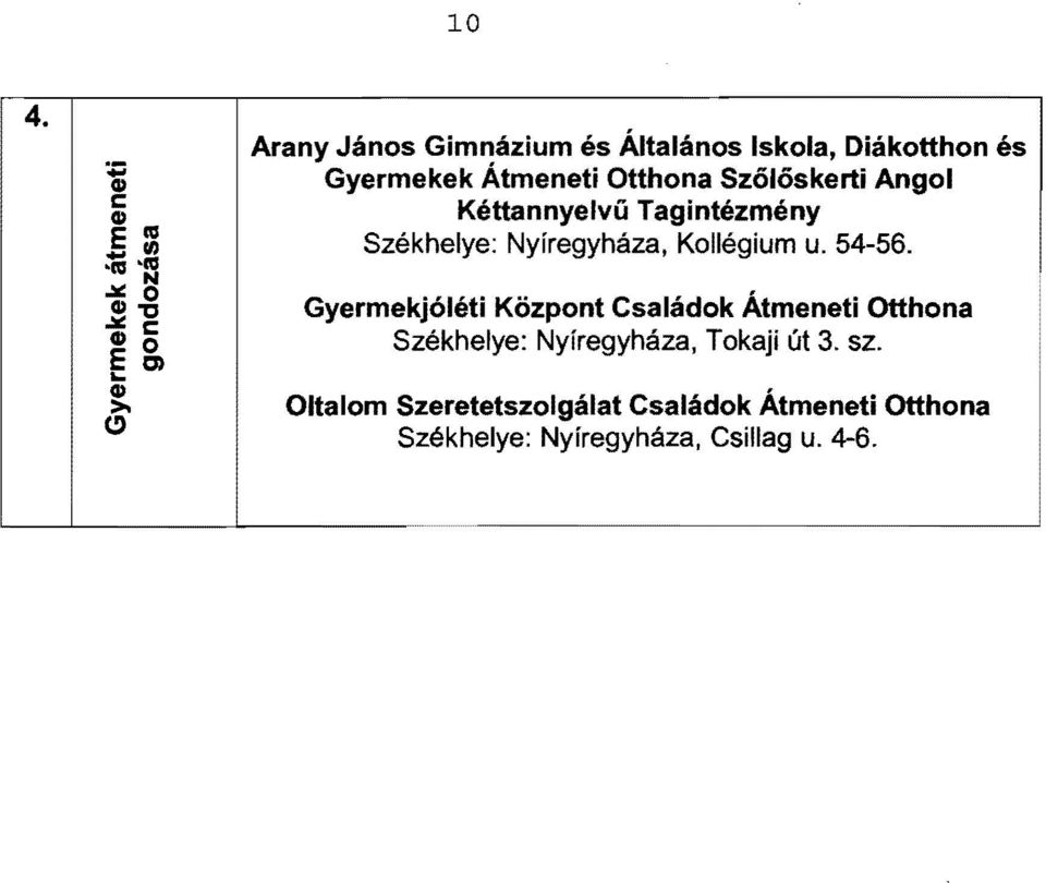 -as -as ~N o Gyermekjóléti Központ Családok Átmeneti Otthona ~" c Székhelye: Nyíregyháza, Tokaji út