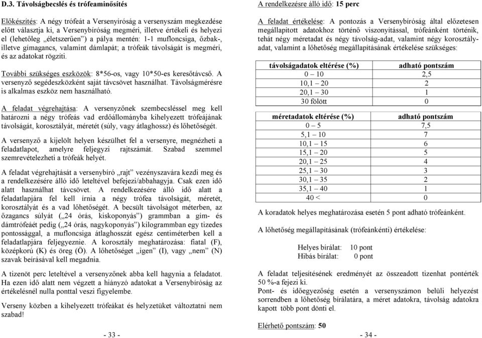 További szükséges eszközök: 8*56-os, vagy 10*50-es keresőtávcső. A versenyző segédeszközként saját távcsövet használhat. Távolságmérésre is alkalmas eszköz nem használható.