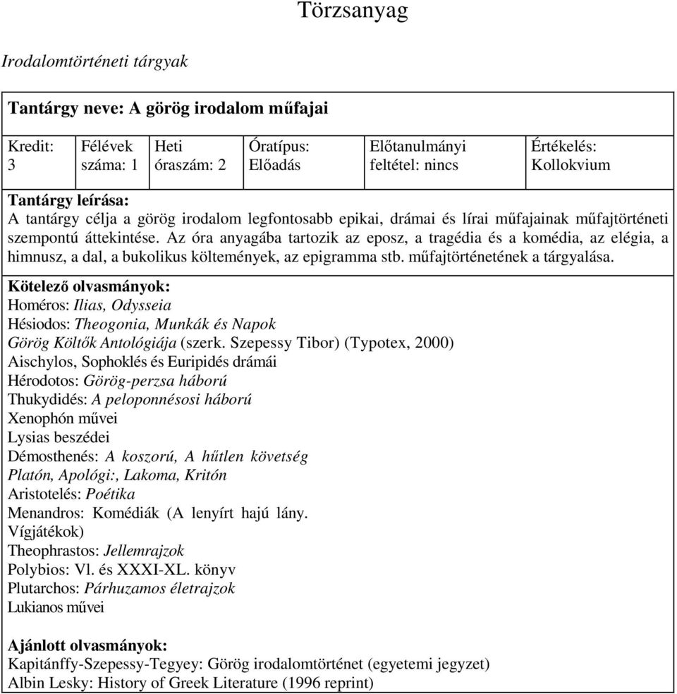 Homéros: Ilias, Odysseia Hésiodos: Theogonia, Munkák és Napok Görög Költık Antológiája (szerk.