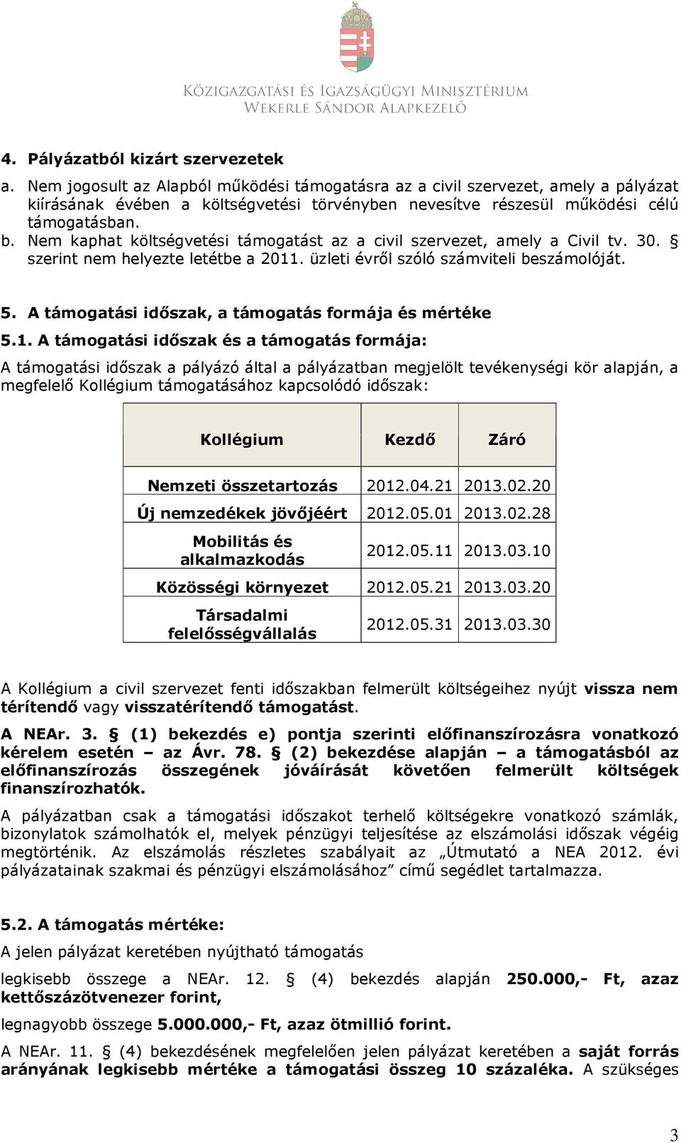 Nem kaphat költségvetési támogatást az a civil szervezet, amely a Civil tv. 30. szerint nem helyezte letétbe a 2011. üzleti évről szóló számviteli beszámolóját. 5.