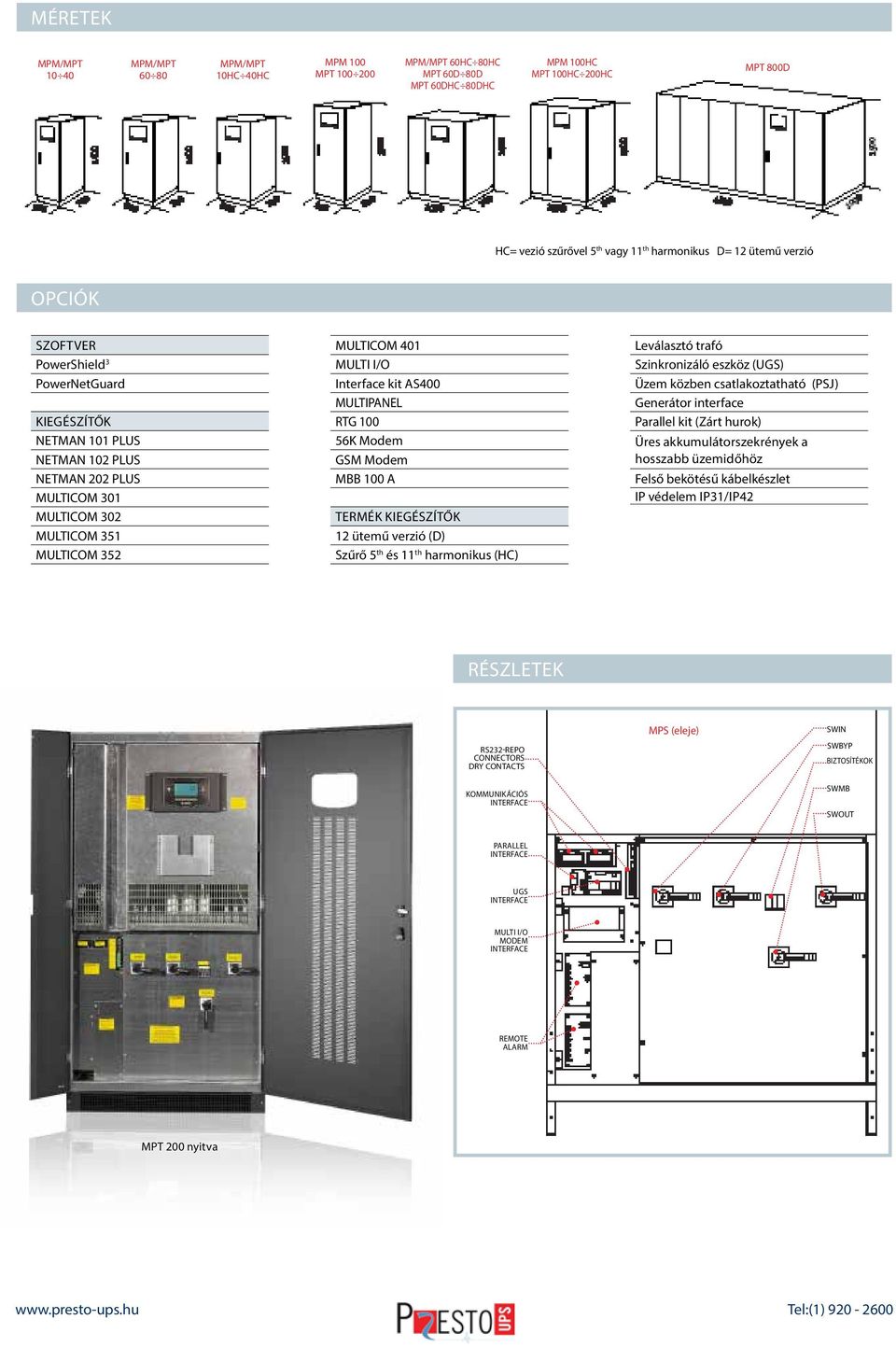 MULTI I/O Interface kit AS400 MULTIPANEL RTG 100 56K Modem GSM Modem MBB 100 A termék kiegészítők 12 ütemű verzió (D) Szűrő 5 th és 11 th harmonikus (HC) Leválasztó trafó Szinkronizáló eszköz (UGS)