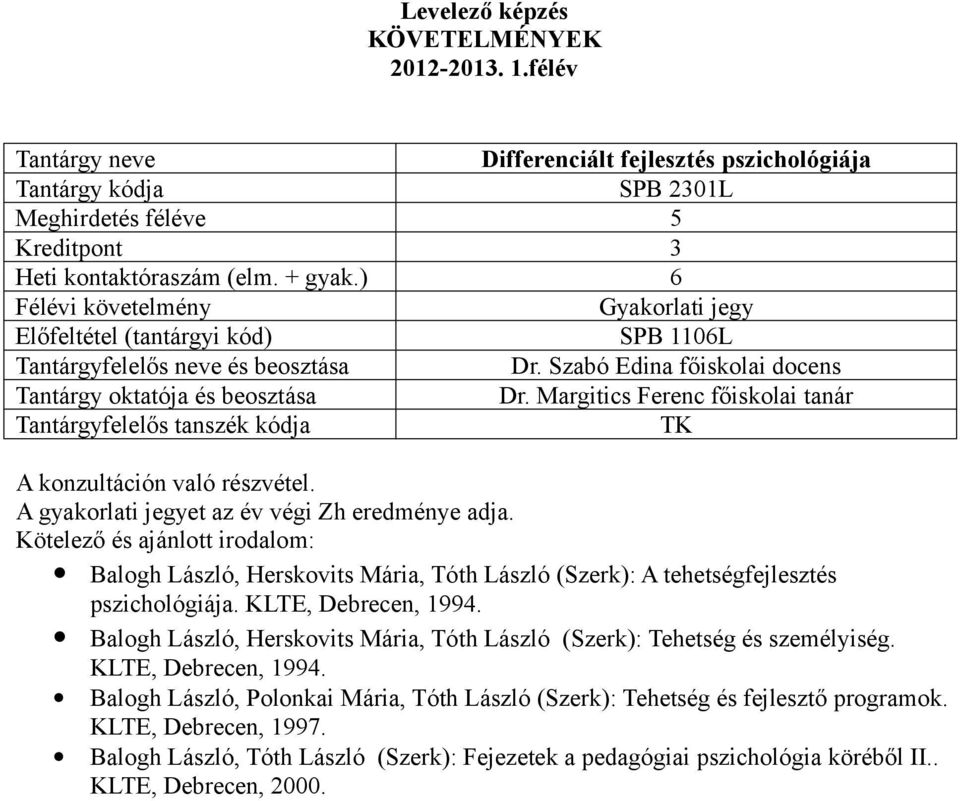 Balogh László, Herskovits Mária, Tóth László (Szerk): A tehetségfejlesztés pszichológiája. KLTE, Debrecen, 1994.