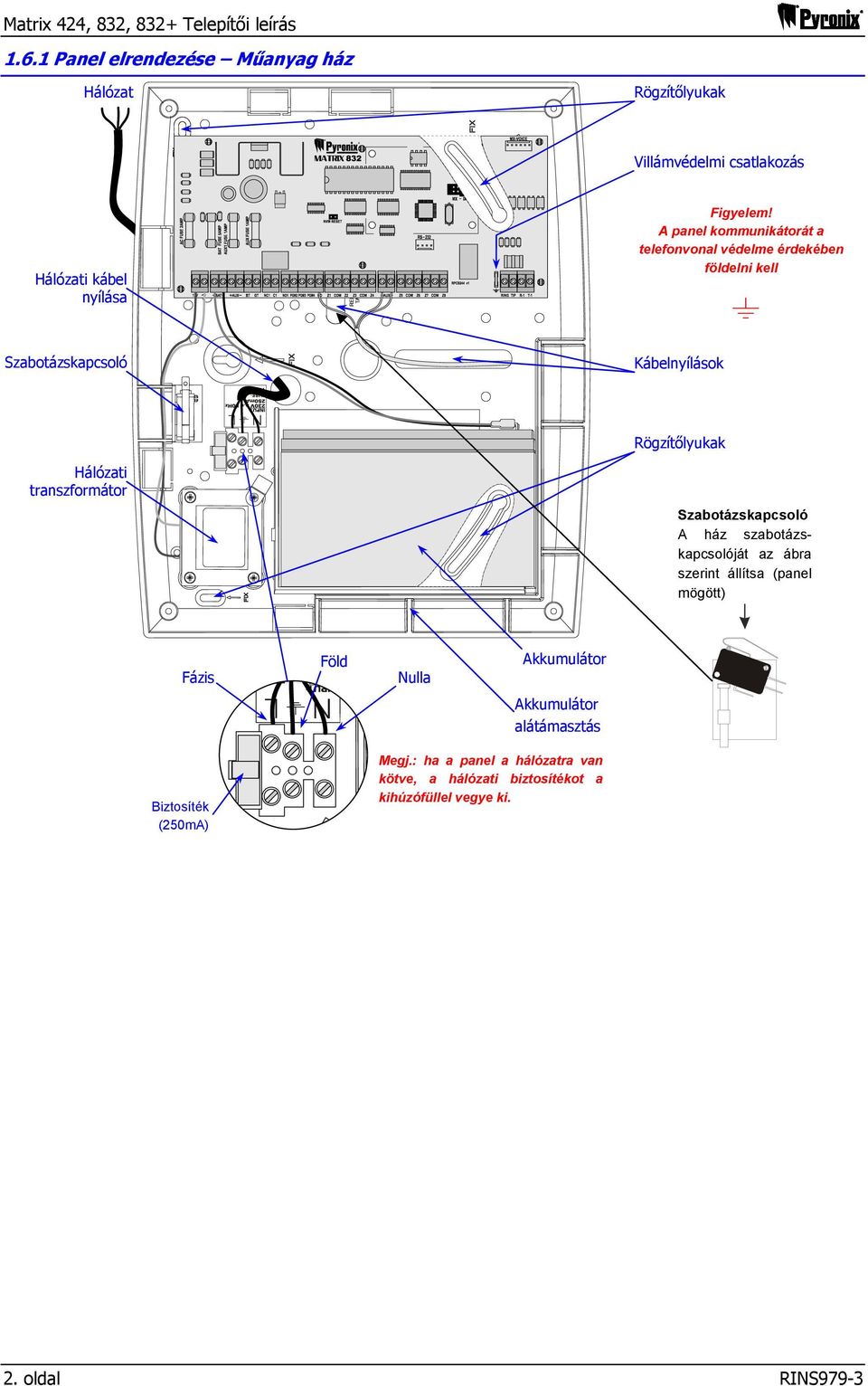 Szabotázskapcsoló For Tamper Switch: A Remove ház and szabotázskapcsolóját tamper pin (behind az ábra install szerint PCB) állítsa of the (panel mögött)