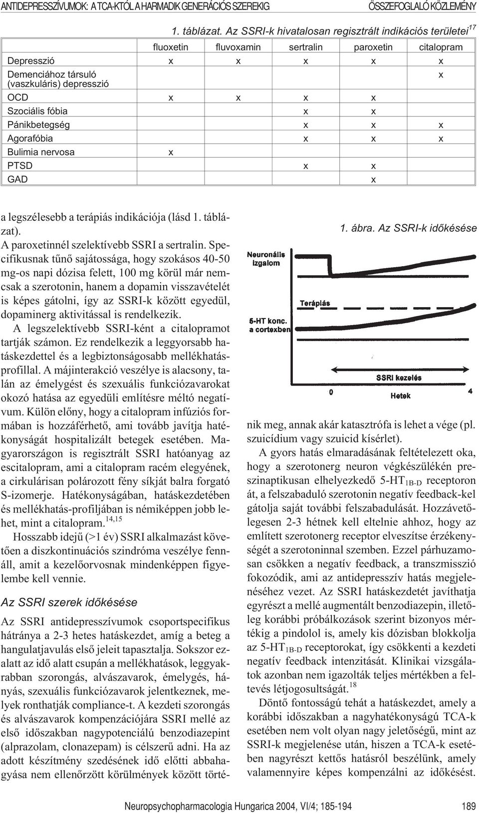 fóbia x x Pánikbetegség x x x Agorafóbia x x x Bulimia nervosa x PTSD x x GAD x a legszélesebb a terápiás indikációja (lásd 1. táblázat). A paroxetinnél szelektívebb SSRI a sertralin.