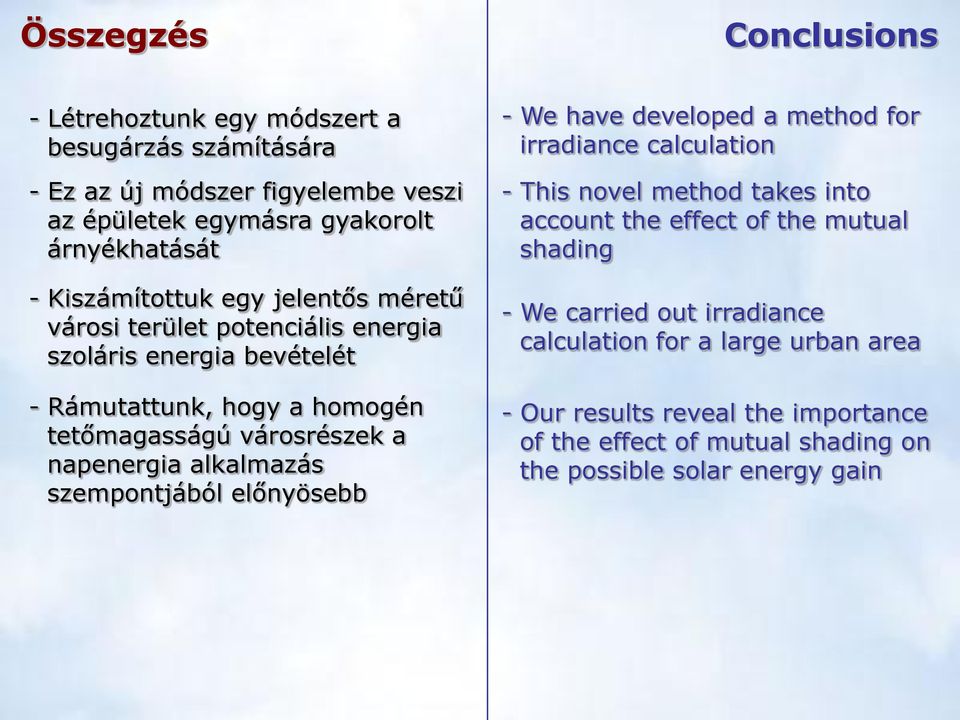 napenergia alkalmazás szempontjából előnyösebb - We have developed a method for irradiance calculation - This novel method takes into account the effect of the