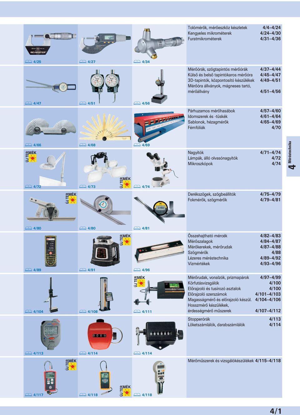 szögbeállítók Fokmérők, szögmérők 4/754/79 4/794/81 Összehajtható mércék Mérőszalagok Mérőkerekek, mérőrudak Szögmérők Lézeres méréstechnika Vízmértékek 4/824/83 4/844/87 4/874/88 4/88 4/894/92