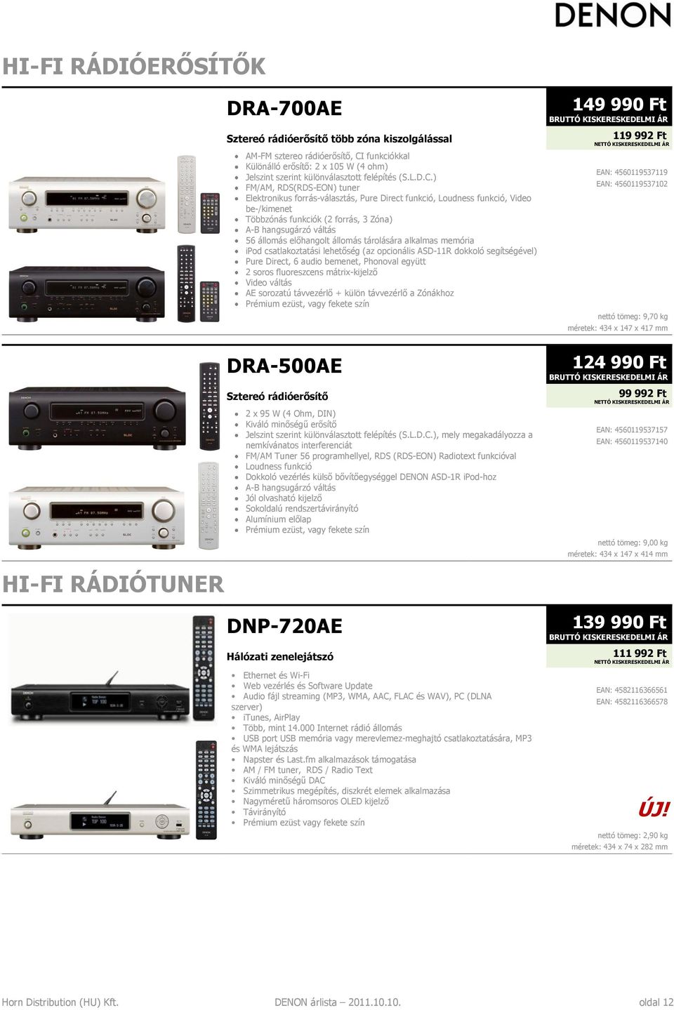 ) FM/AM, RDS(RDS-EON) tuner Elektronikus forrás-választás, Pure Direct funkció, Loudness funkció, Video be-/kimenet Többzónás funkciók (2 forrás, 3 Zóna) A-B hangsugárzó váltás 56 állomás előhangolt