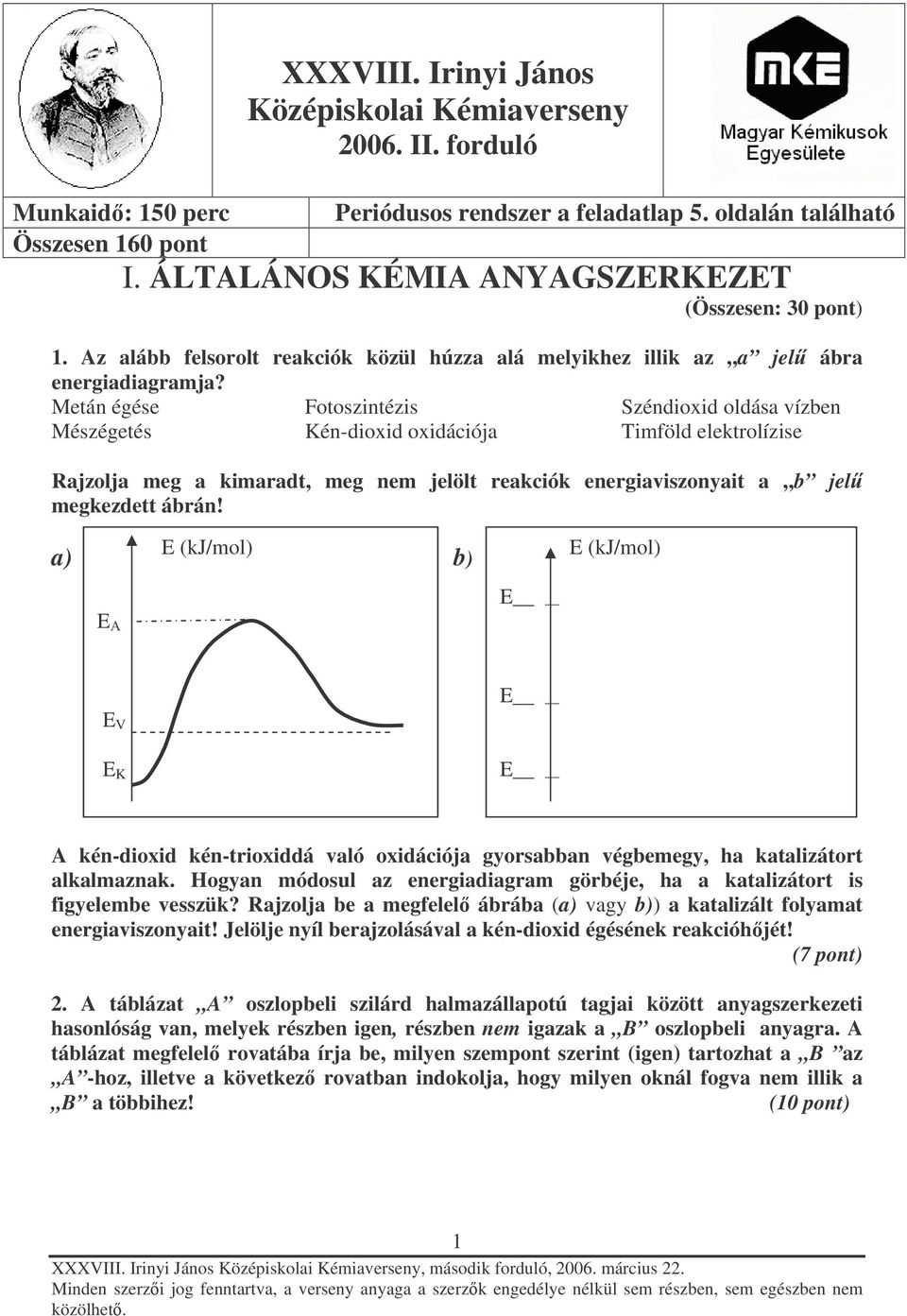 Metán égése Fotoszintézis Széndioxid oldása vízben Mészégetés Kén-dioxid oxidációja Timföld elektrolízise Rajzolja meg a kimaradt, meg nem jelölt reakciók energiaviszonyait a b jel megkezdett ábrán!