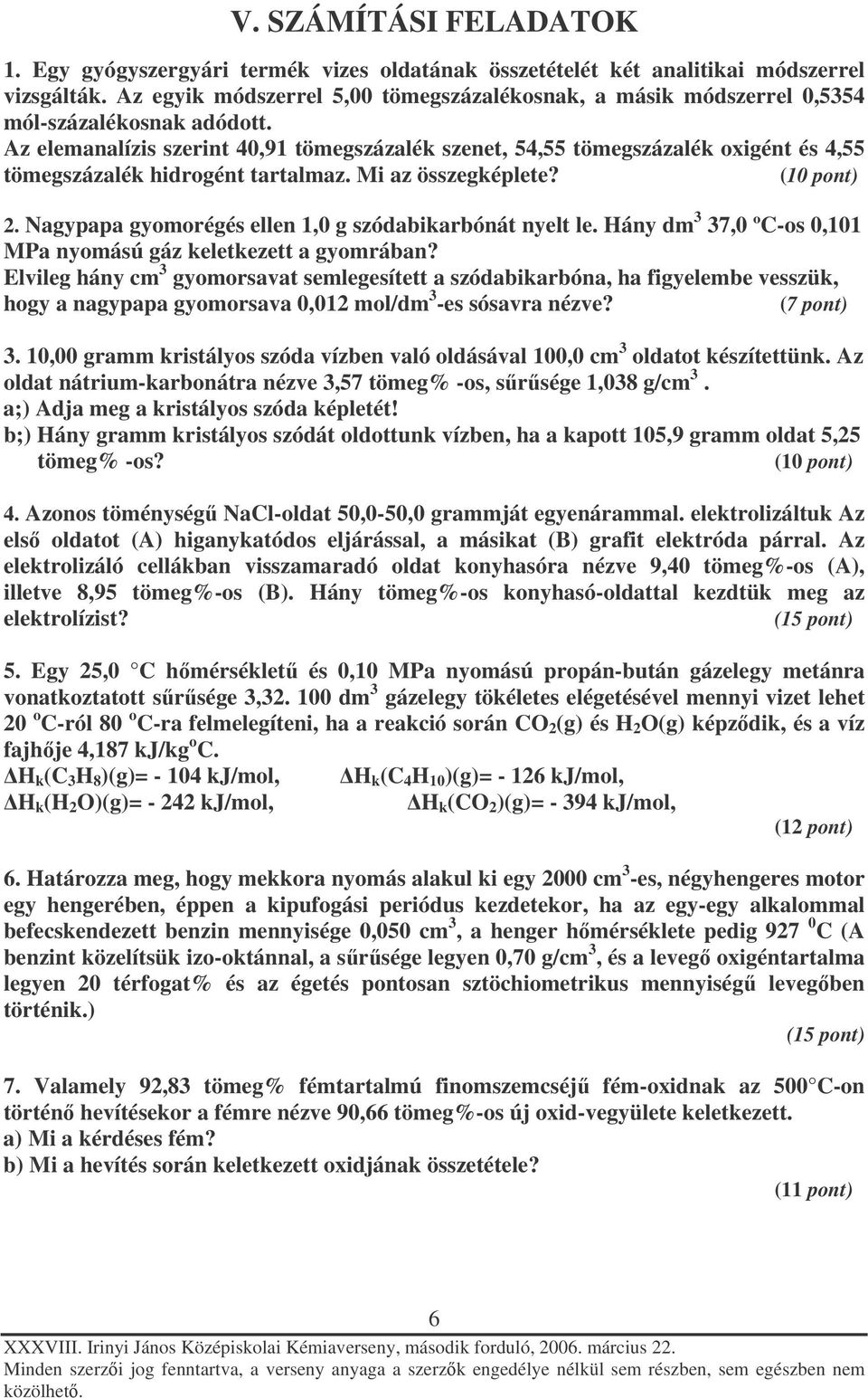 XXXVIII. Irinyi János Középiskolai Kémiaverseny II. forduló - PDF Ingyenes  letöltés