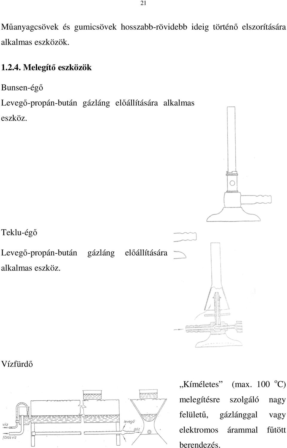 Teklu-égı Levegı-propán-bután gázláng elıállítására alkalmas eszköz. Vízfürdı Kíméletes (max.