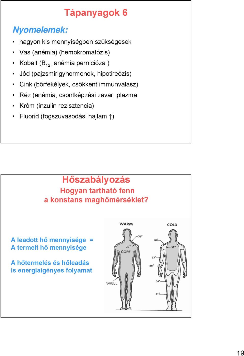 csontképzési zavar, plazma Króm (inzulin rezisztencia) Fluorid (fogszuvasodási hajlam ) Hőszabályozás Hogyan tartható