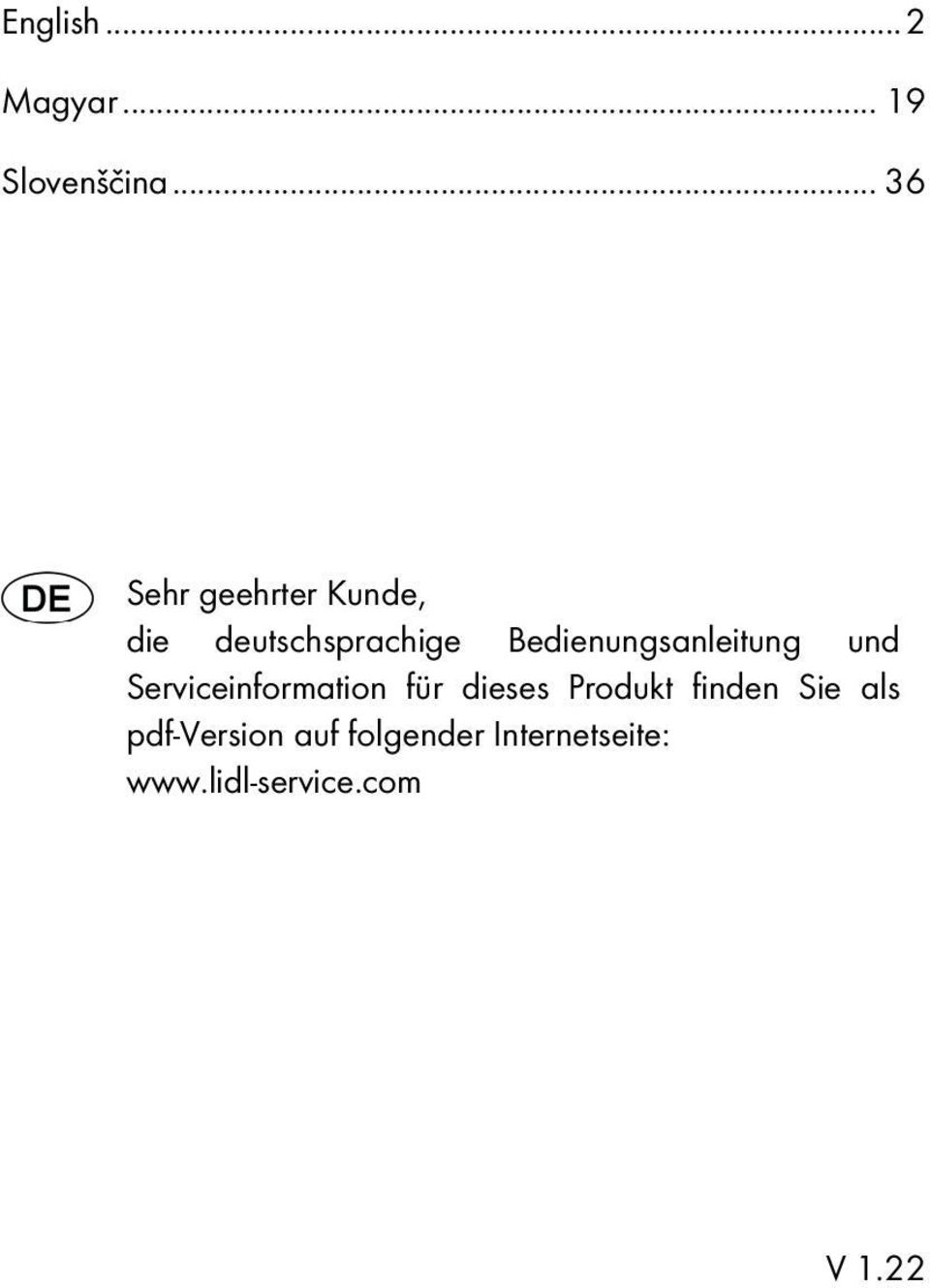 Bedienungsanleitung und Serviceinformation für dieses