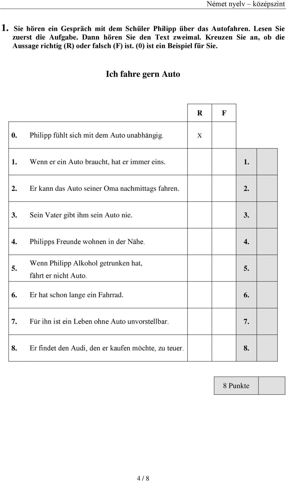 Wenn er ein Auto braucht, hat er immer eins. 1. 2. Er kann das Auto seiner Oma nachmittags fahren. 2. 3. Sein Vater gibt ihm sein Auto nie. 3. 4.