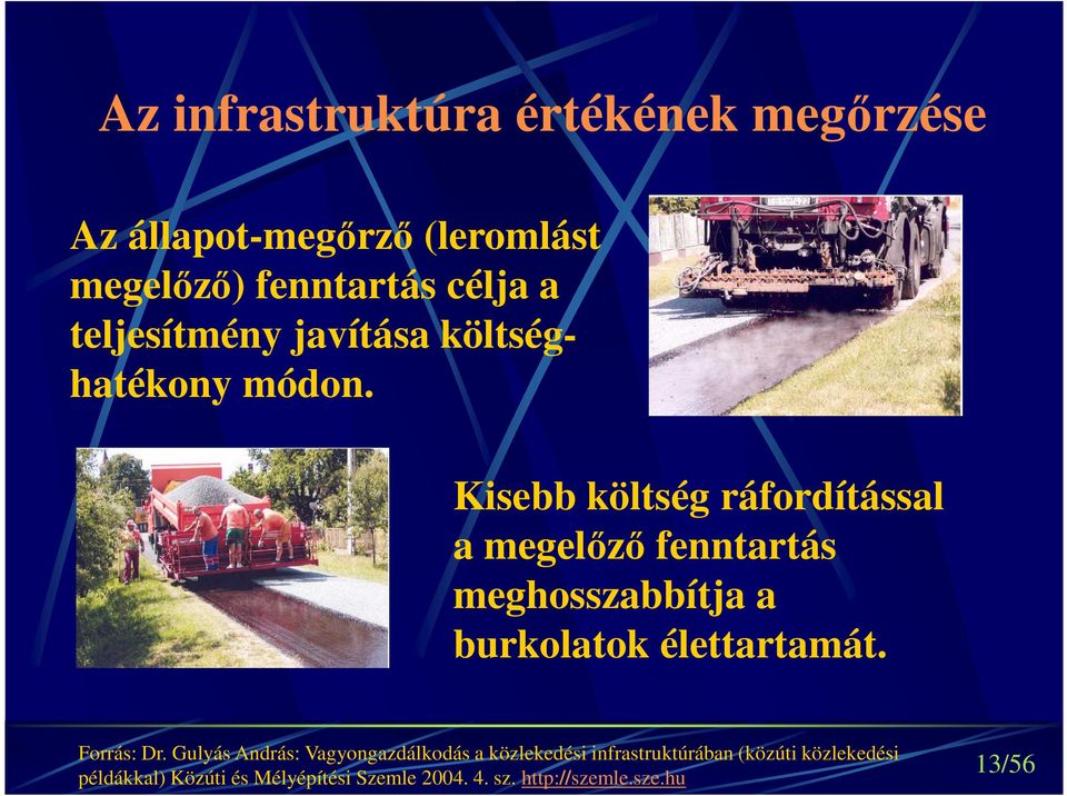 Kisebb költség ráfordítással a megelőző fenntartás meghosszabbítja a burkolatok élettartamát.