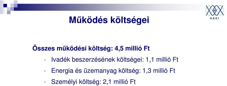 költségei: 1,1 millió Ft Energia és