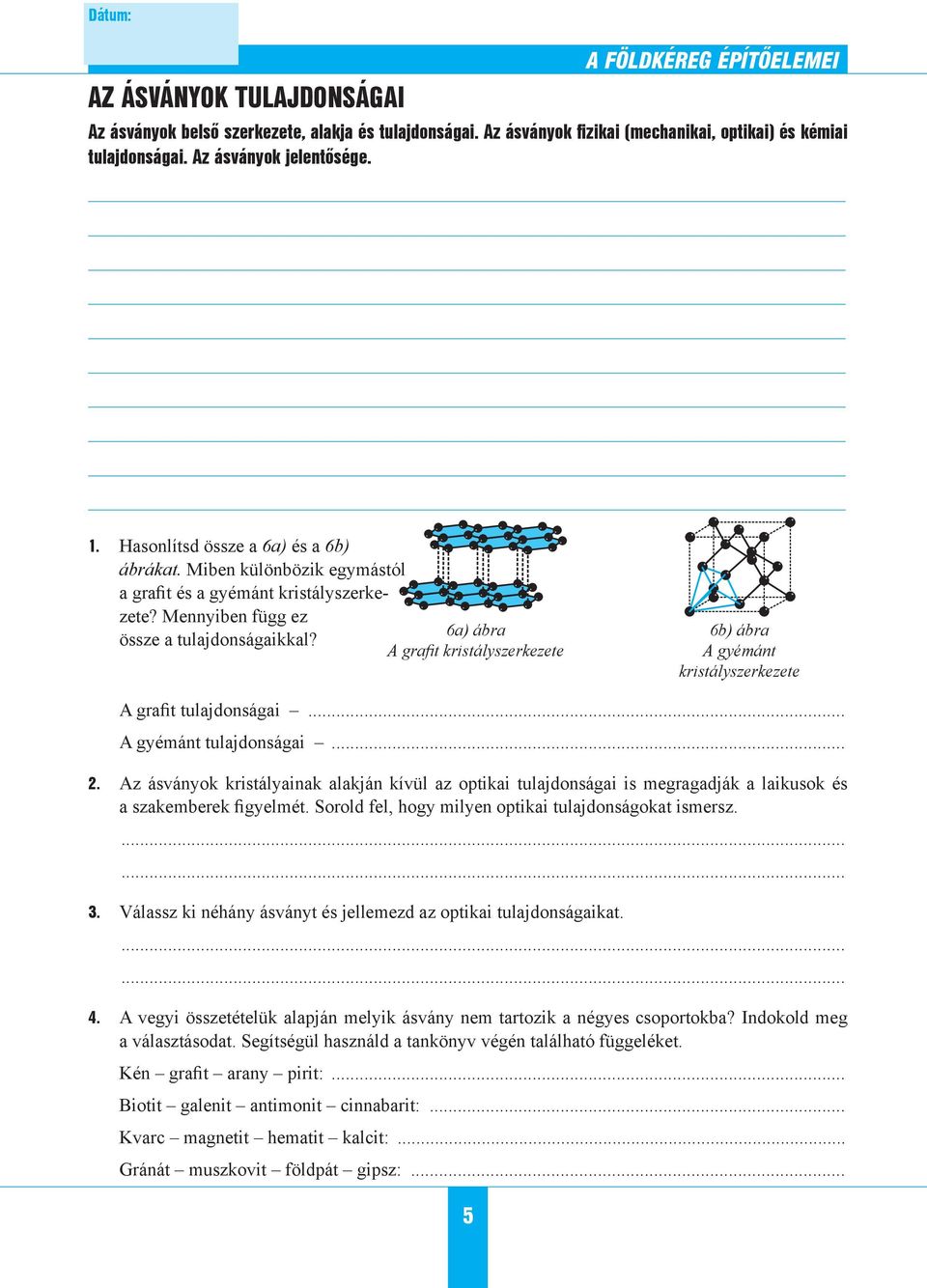 A grafit kristályszerkezete 6b) ábra A gyémánt kristályszerkezete A grafit tulajdonságai... A gyémánt tulajdonságai... 2.