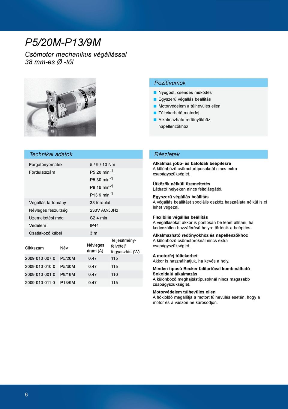 P9 16 min -1 P13 9 min -1 38 fordulat 230V AC/50Hz S2 4 min IP44 m Névleges áram (A) 2009 010 007 0 P5/20M 0.47 115 2009 010 010 0 P5/30M 0.47 115 2009 010 001 0 P9/16M 0.