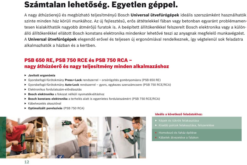 A beépített állítókerékkel felszerelt Bosch elektronika vagy a klönálló állítókerékkel ellátott Bosch konstans elektronika mindenkor lehetővé teszi az anyagnak megfelelő munkavégzést.