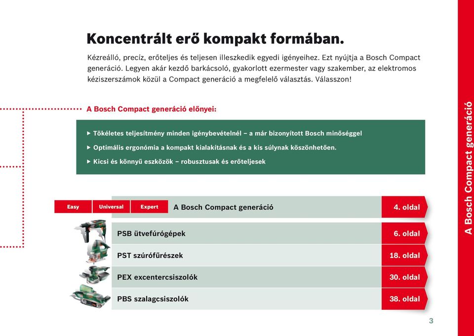 Easy A Bosch Compact generáció előnyei: Tökéletes teljesítmény minden igénybevételnél a már bizonyított Bosch minőséggel Optimális ergonómia a kompakt kialakításnak és a kis súlynak