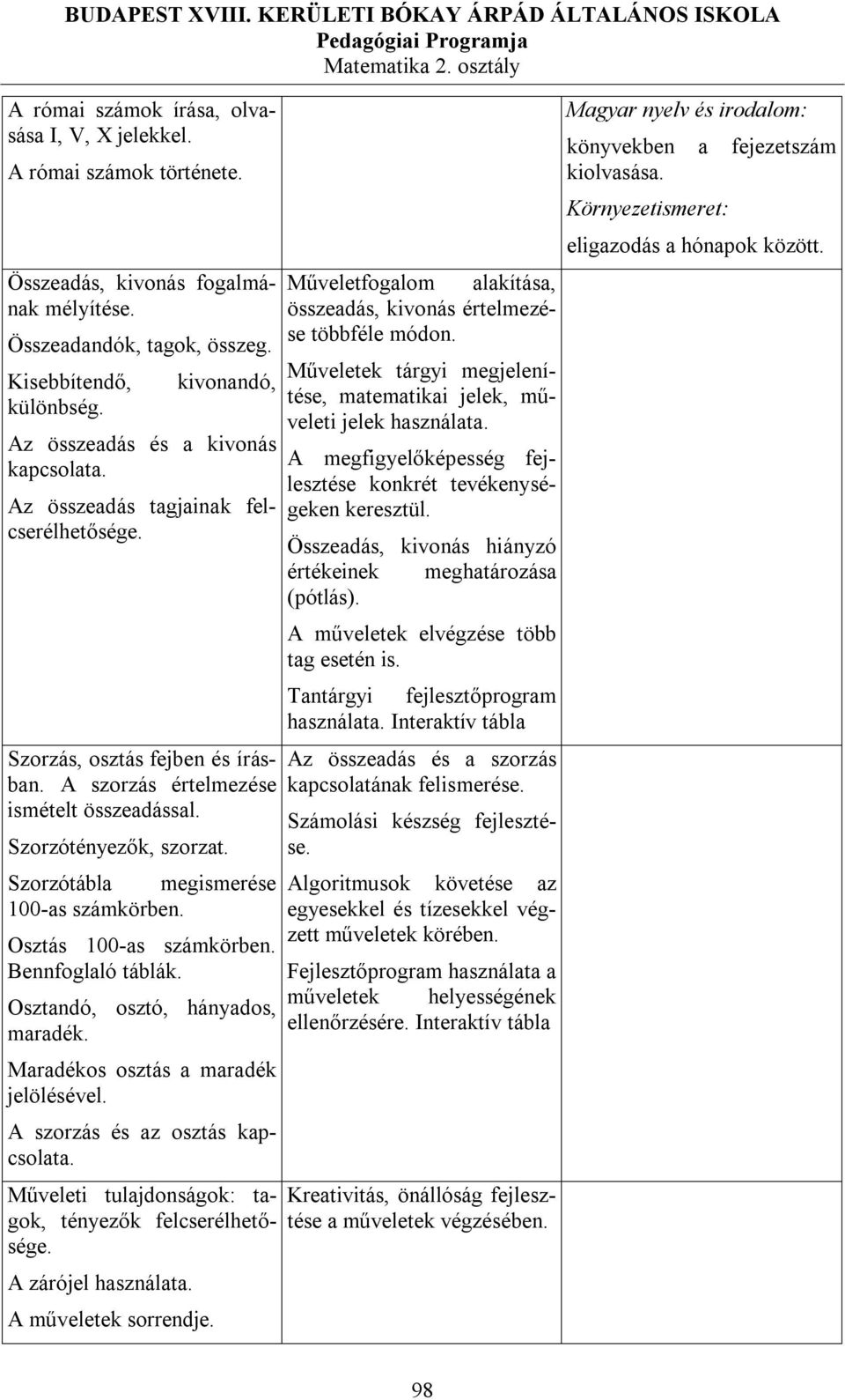 Szorzótábla megismerése 100-as számkörben. Osztás 100-as számkörben. Bennfoglaló táblák. Osztandó, osztó, hányados, maradék. Maradékos osztás a maradék jelölésével. A szorzás és az osztás kapcsolata.