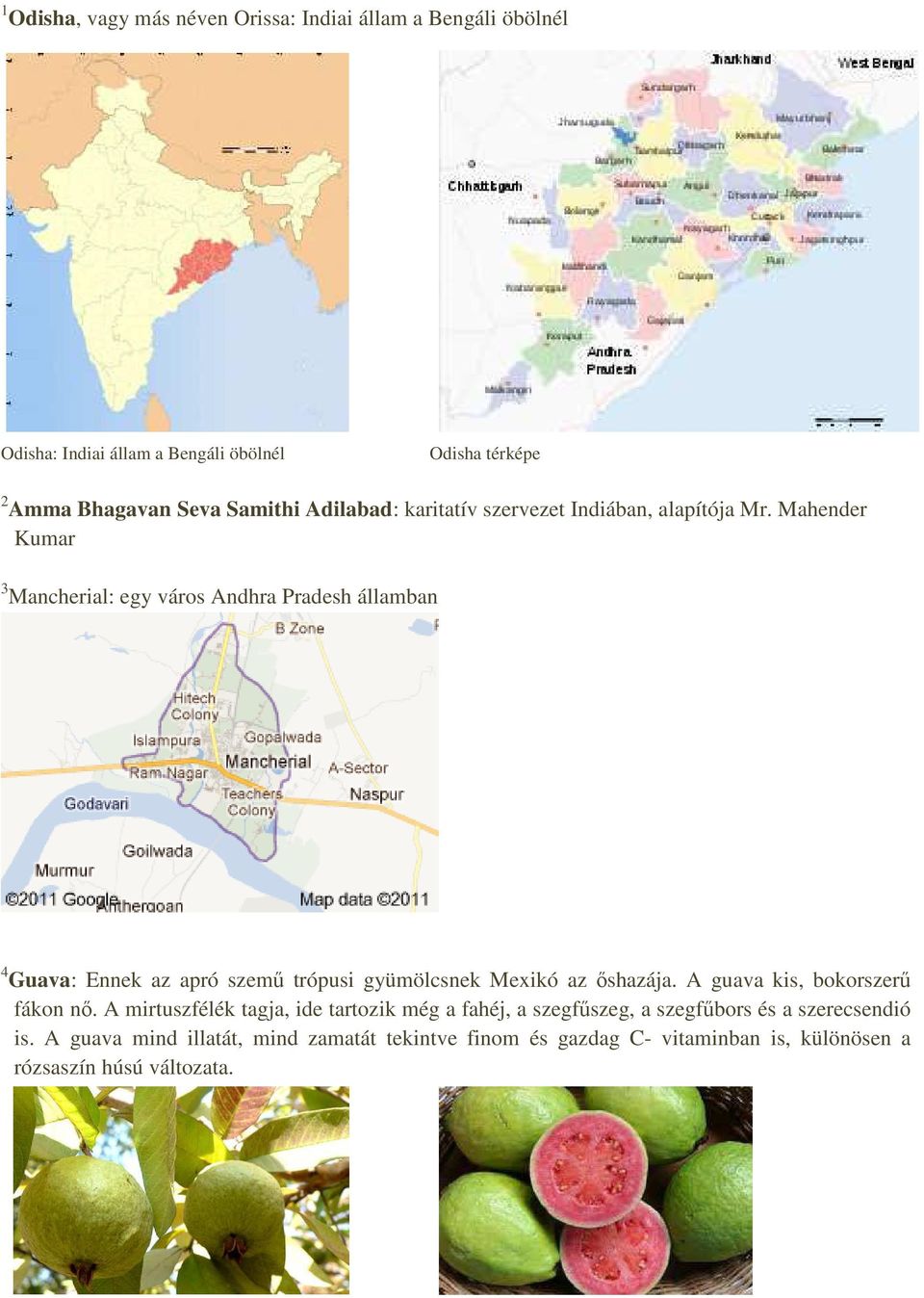 Mahender Kumar 3 Mancherial: egy város Andhra Pradesh államban 4 Guava: Ennek az apró szemű trópusi gyümölcsnek Mexikó az őshazája.