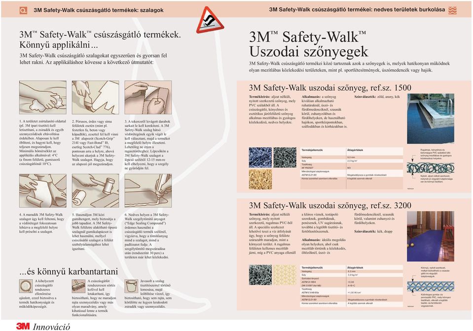 Az applikáláshoz kövesse a következő útmutatót: 3M Safety-Walk Uszodai szőnyegek 3M Safety-Walk csúszásgátló termékei közé tartoznak azok a szőnyegek is, melyek hatékonyan működnek olyan mezítlábas