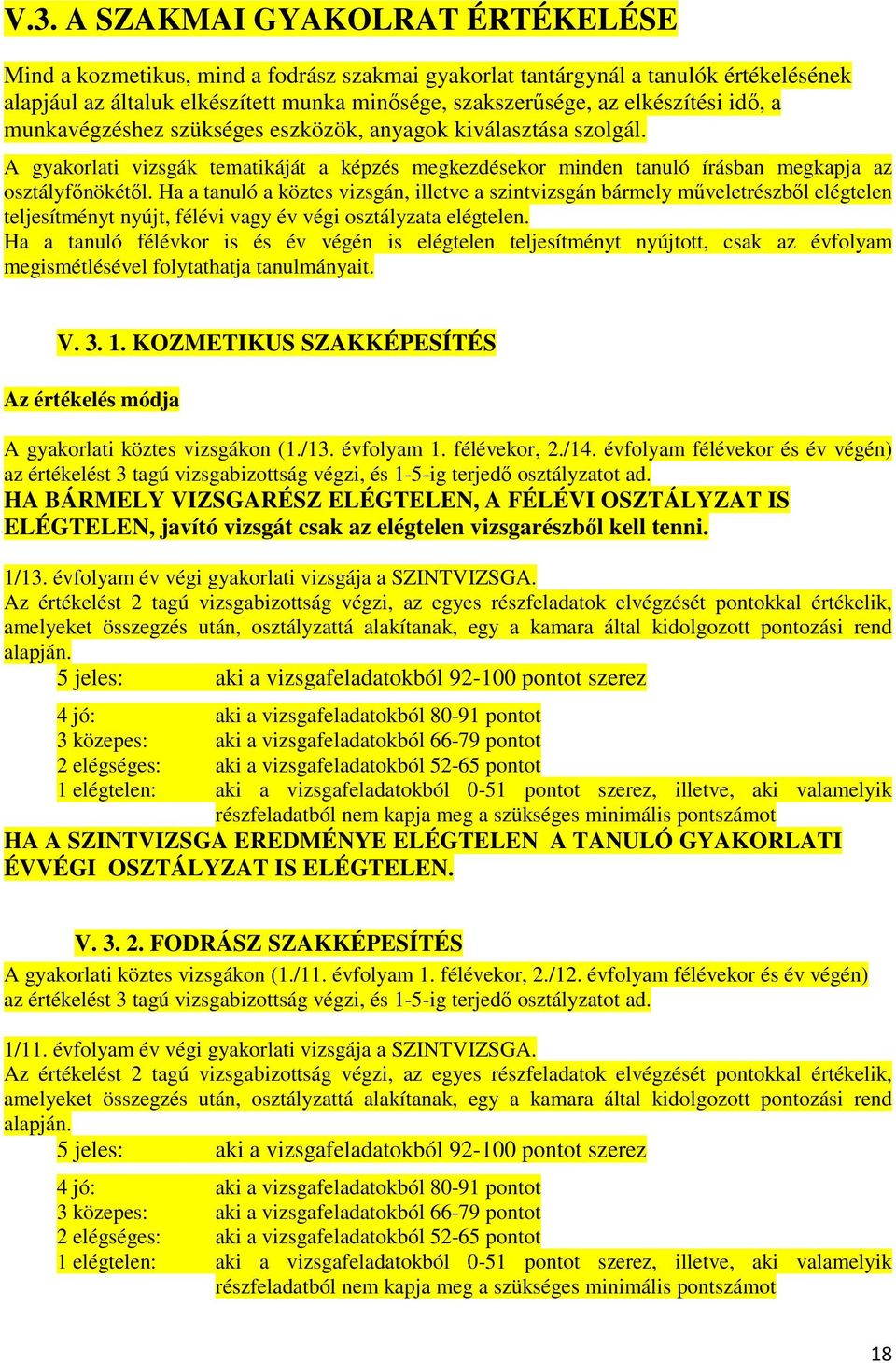 Ha a tanuló a köztes vizsgán, illetve a szintvizsgán bármely műveletrészből elégtelen teljesítményt nyújt, félévi vagy év végi osztályzata elégtelen.