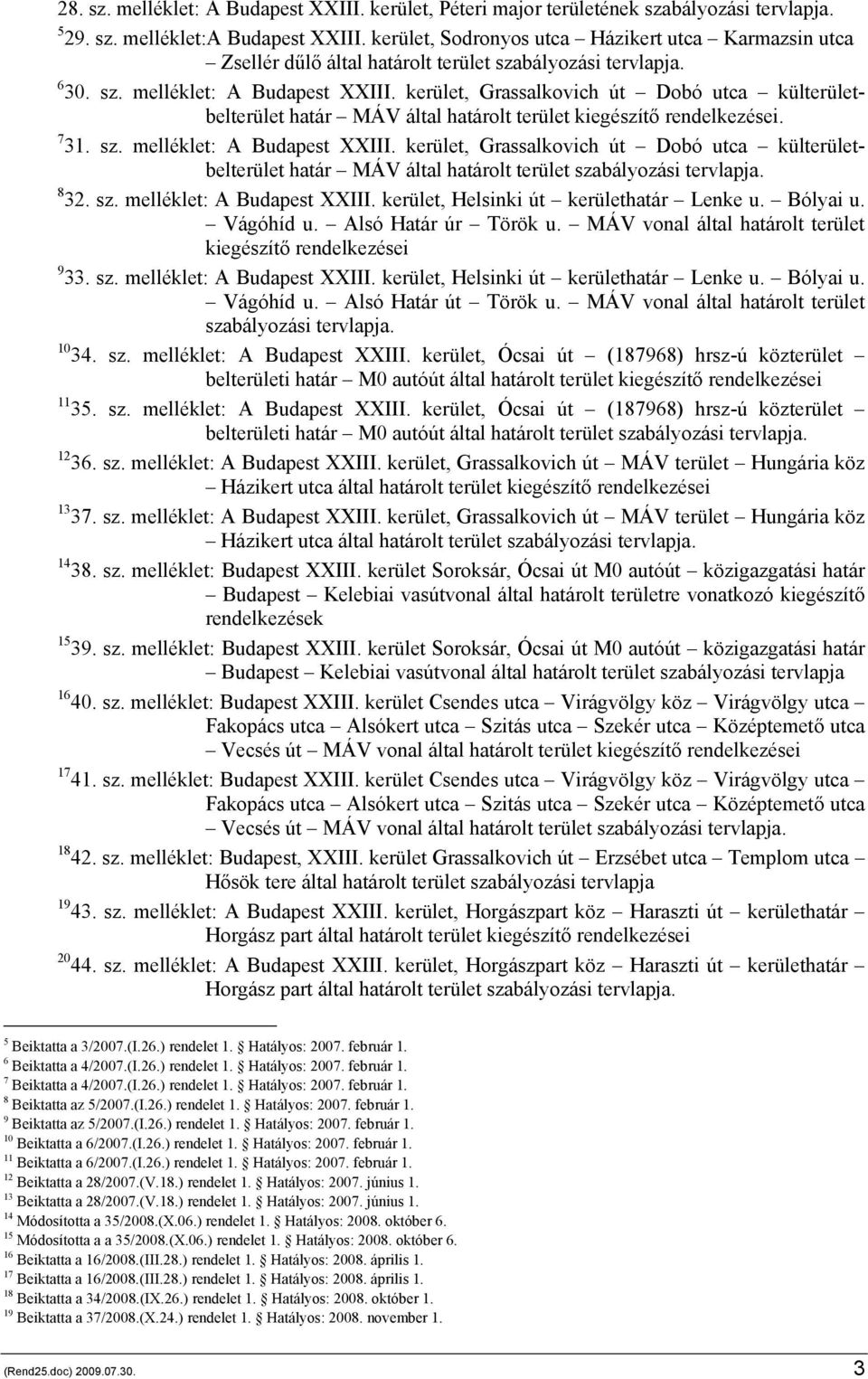 kerület, Grassalkovich út Dobó utca külterületbelterület határ MÁV által határolt terület kiegészítő rendelkezései. 7 31. sz. melléklet: A Budapest XXIII.