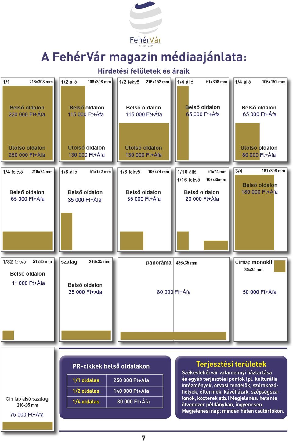 Ft+Áfa 130 000 Ft+Áfa 80 000 Ft+Áfa 1/4 fekvő 216x74 mm 1/8 álló 51x152 mm 1/8 fekvő 106x74 mm 1/16 álló 51x74 mm 1/16 fekvő 106x35mm Belső oldalon Belső oldalon Belső oldalon Belső oldalon 65 000