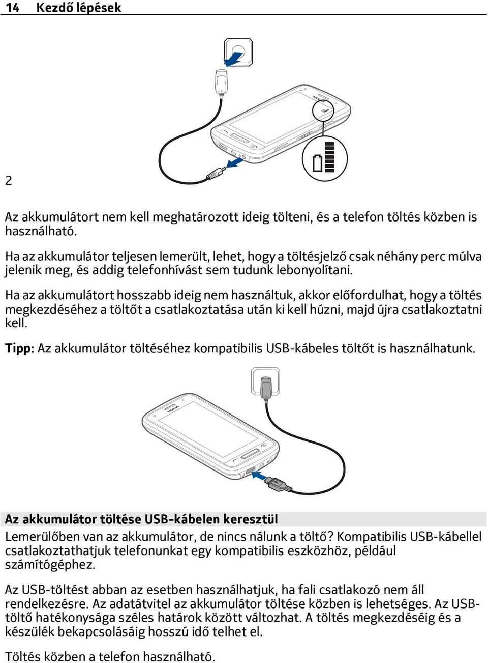 Ha az akkumulátort hosszabb ideig nem használtuk, akkor előfordulhat, hogy a töltés megkezdéséhez a töltőt a csatlakoztatása után ki kell húzni, majd újra csatlakoztatni kell.