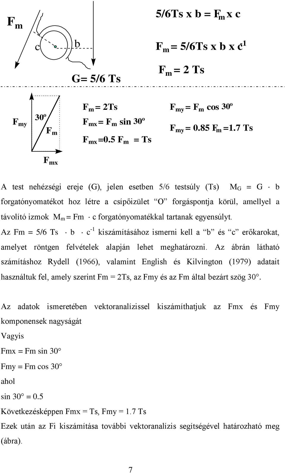 tartanak egyensúlyt. Az Fm = 5/6 Ts b c -1 kiszámításához ismerni kell a b és c erőkarokat, amelyet röntgen felvételek alapján lehet meghatározni.