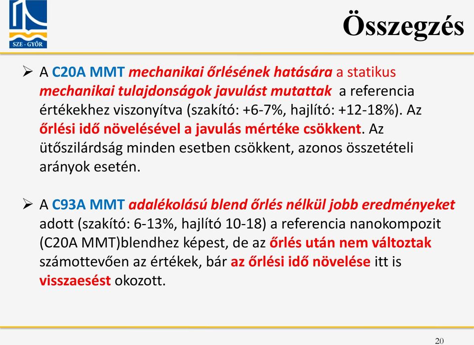 Az ütőszilárdság minden esetben csökkent, azonos összetételi arányok esetén.