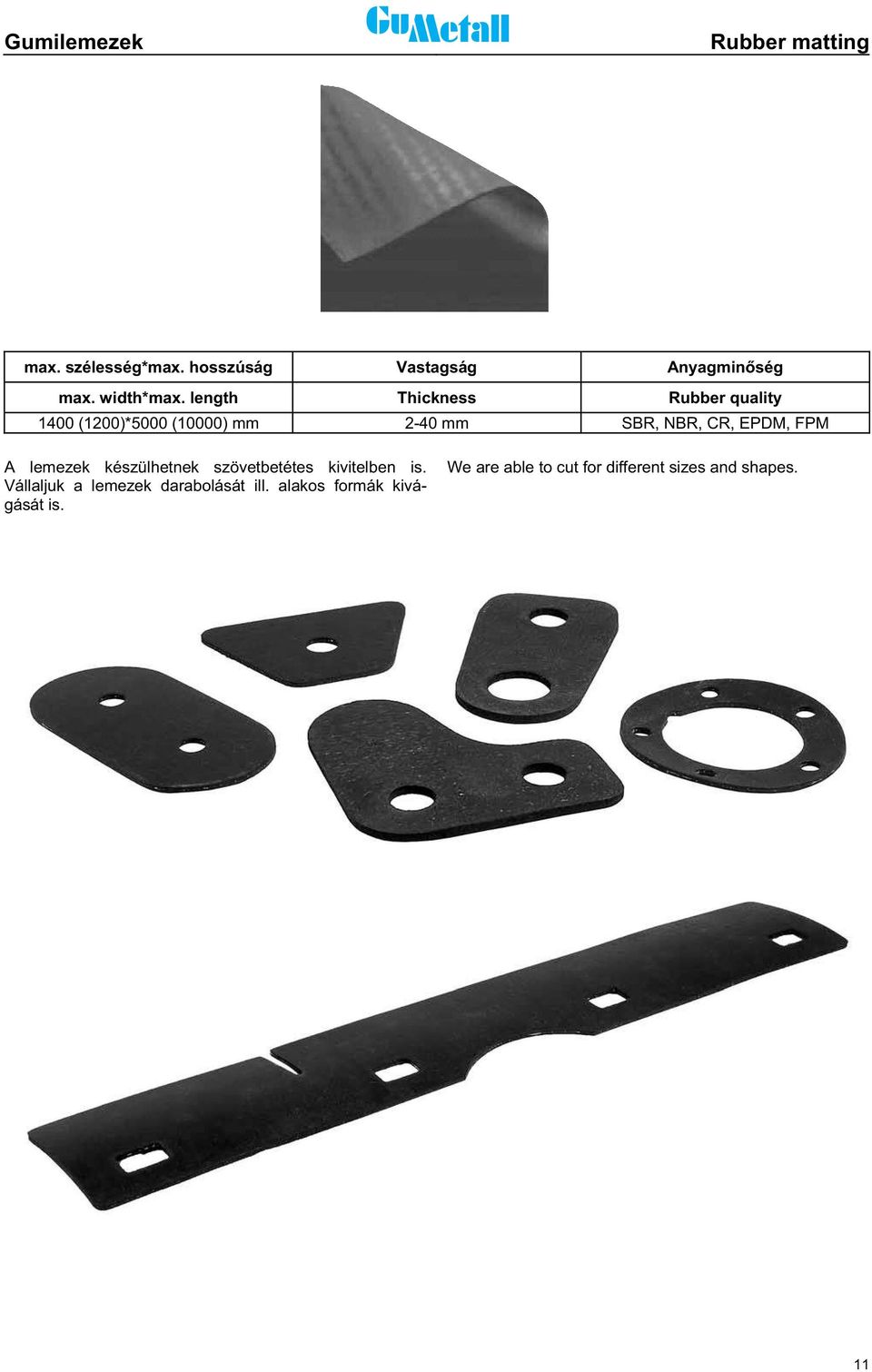 length Thickness Rubber quality 1400 (1200)*5000 (10000) mm 2-40 mm SBR, NBR, CR, EPDM,