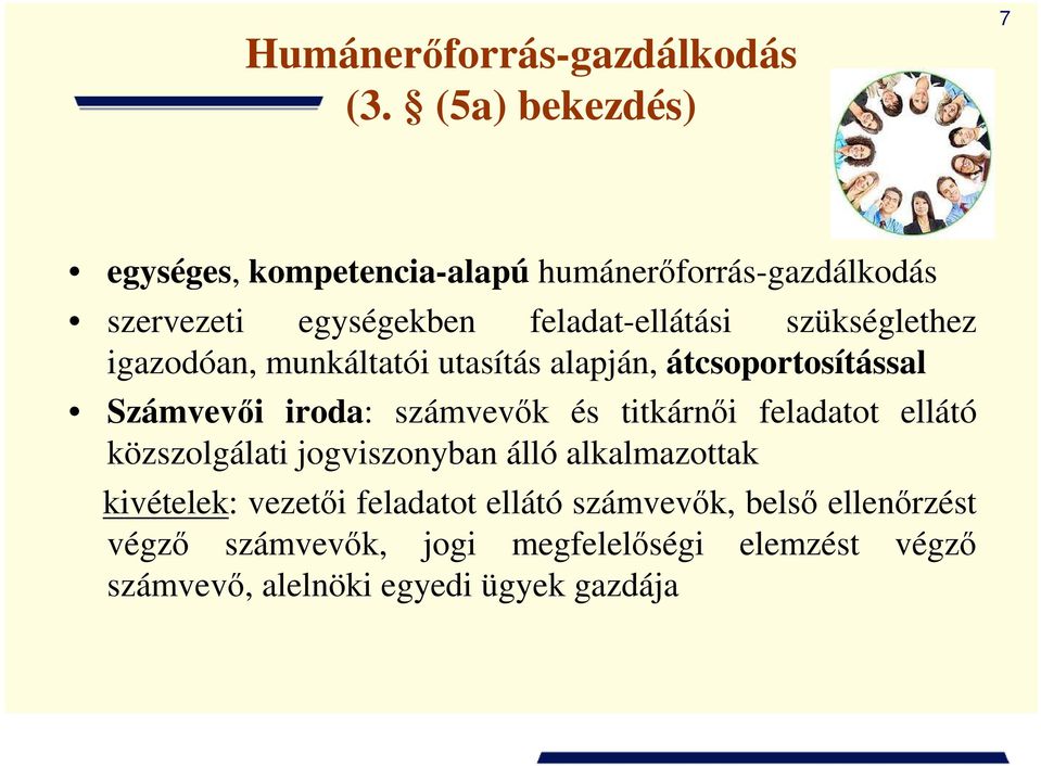 szükséglethez igazodóan, munkáltatói utasítás alapján, átcsoportosítással Számvevıi iroda: számvevık és titkárnıi