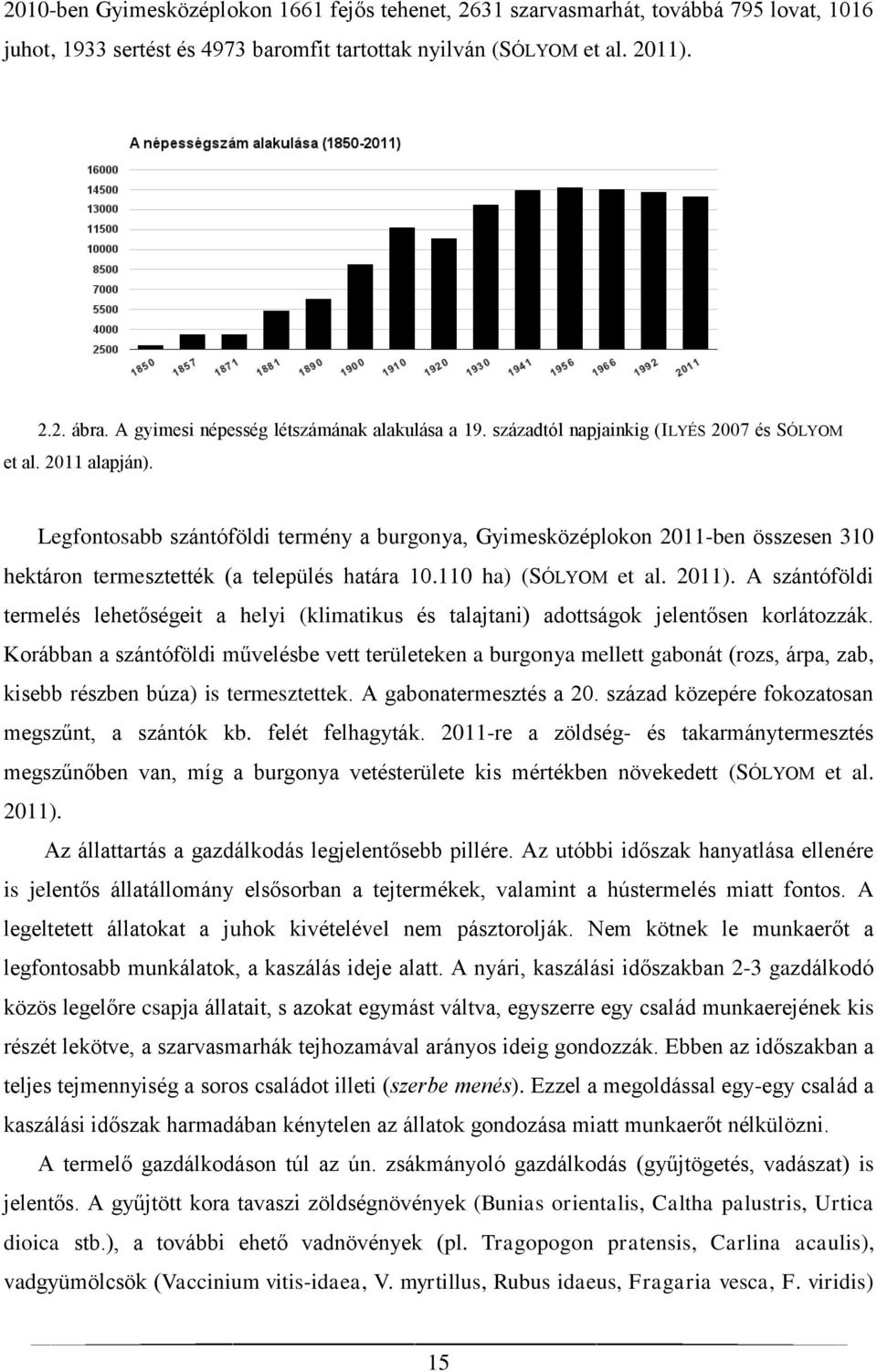 Legfontosabb szántóföldi termény a burgonya, Gyimesközéplokon 2011-ben összesen 310 hektáron termesztették (a település határa 10.110 ha) (SÓLYOM et al. 2011).
