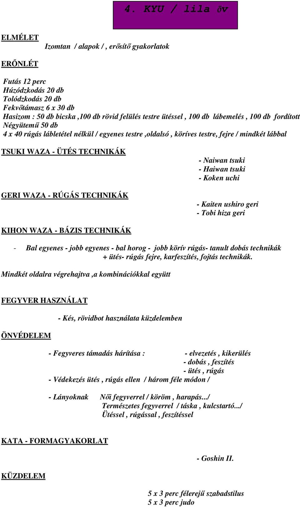 geri KIHON WAZA - BÁZIS TECHNIKÁK - Bal egyenes - jobb egyenes - bal horog - jobb körív rúgás- tanult dobás technikák + ütés- rúgás fejre, karfeszítés, fojtás technikák.