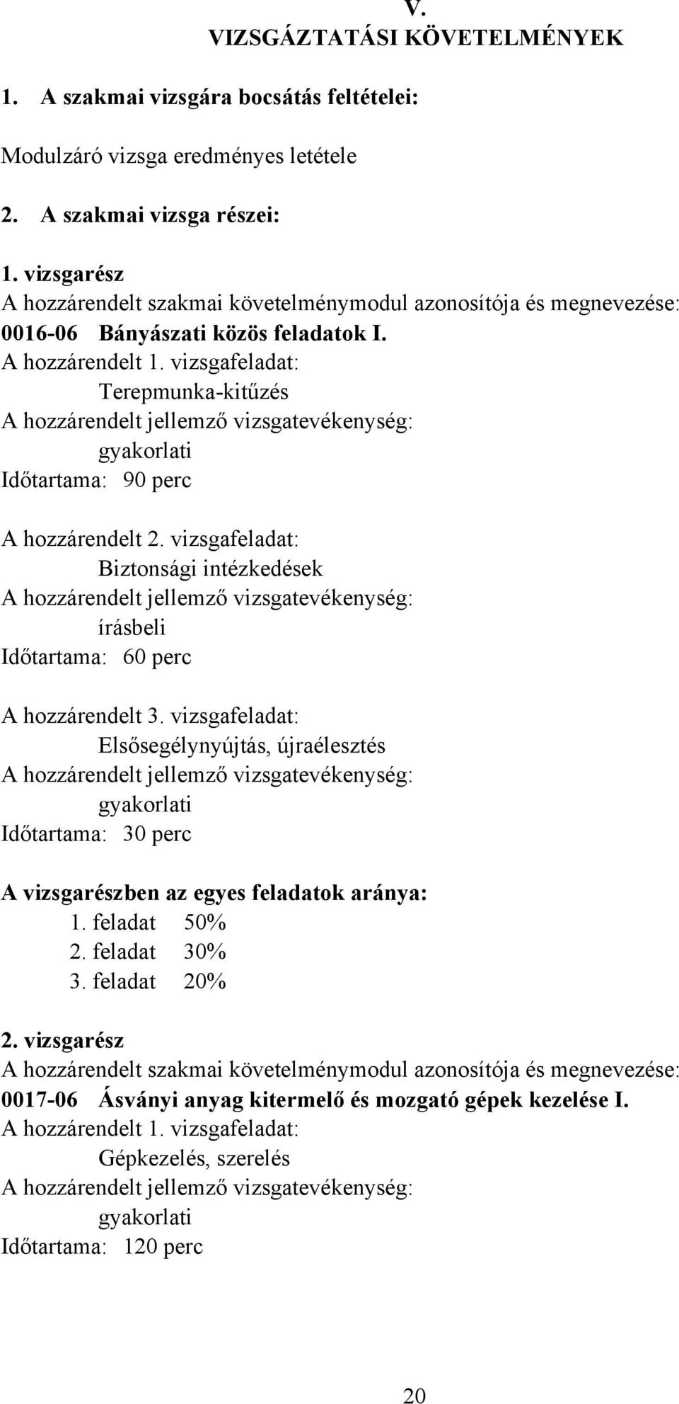 vizsgafeladat: Terepmunkakitűzés gyakorlati Időtartama: 90 perc A hozzárendelt 2. vizsgafeladat: iztonsági intézkedések írásbeli Időtartama: 60 perc A hozzárendelt 3.