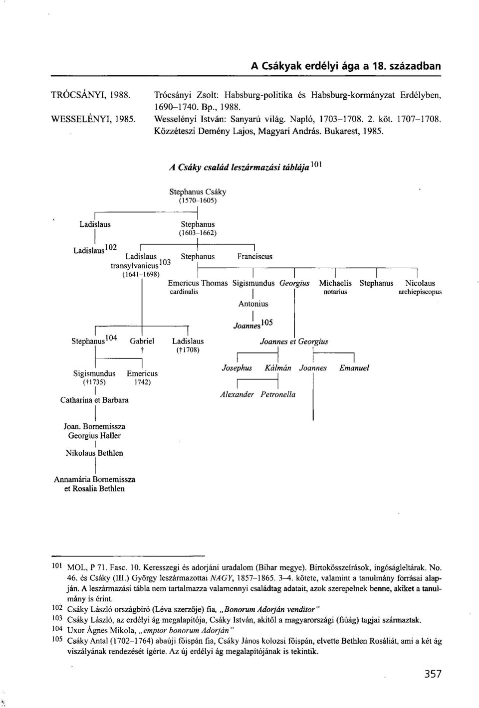 A Csáky család leszármazási táblája 101 Stephanus Csáky (1570 1605) Ladislaus Stephanus (1603 1662) Ladislaus 102 I 1 I Ladislaus Stephanus Franciscus transylvanicus (1641 1698) Emericus Thomas