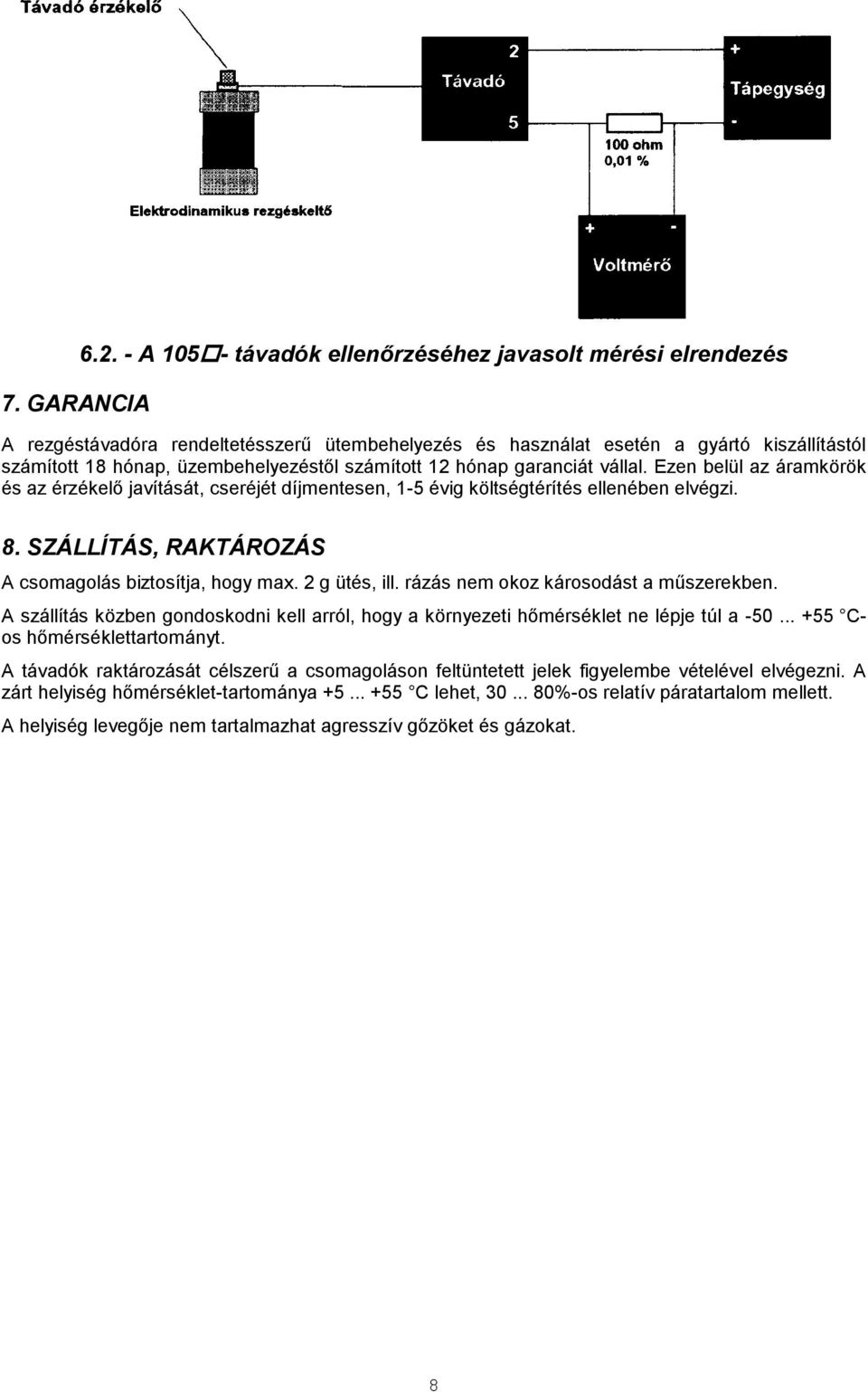 számított 12 hónap garanciát vállal. Ezen belül az áramkörök és az érzékelő javítását, cseréjét díjmentesen, 1-5 évig költségtérítés ellenében elvégzi. 8.