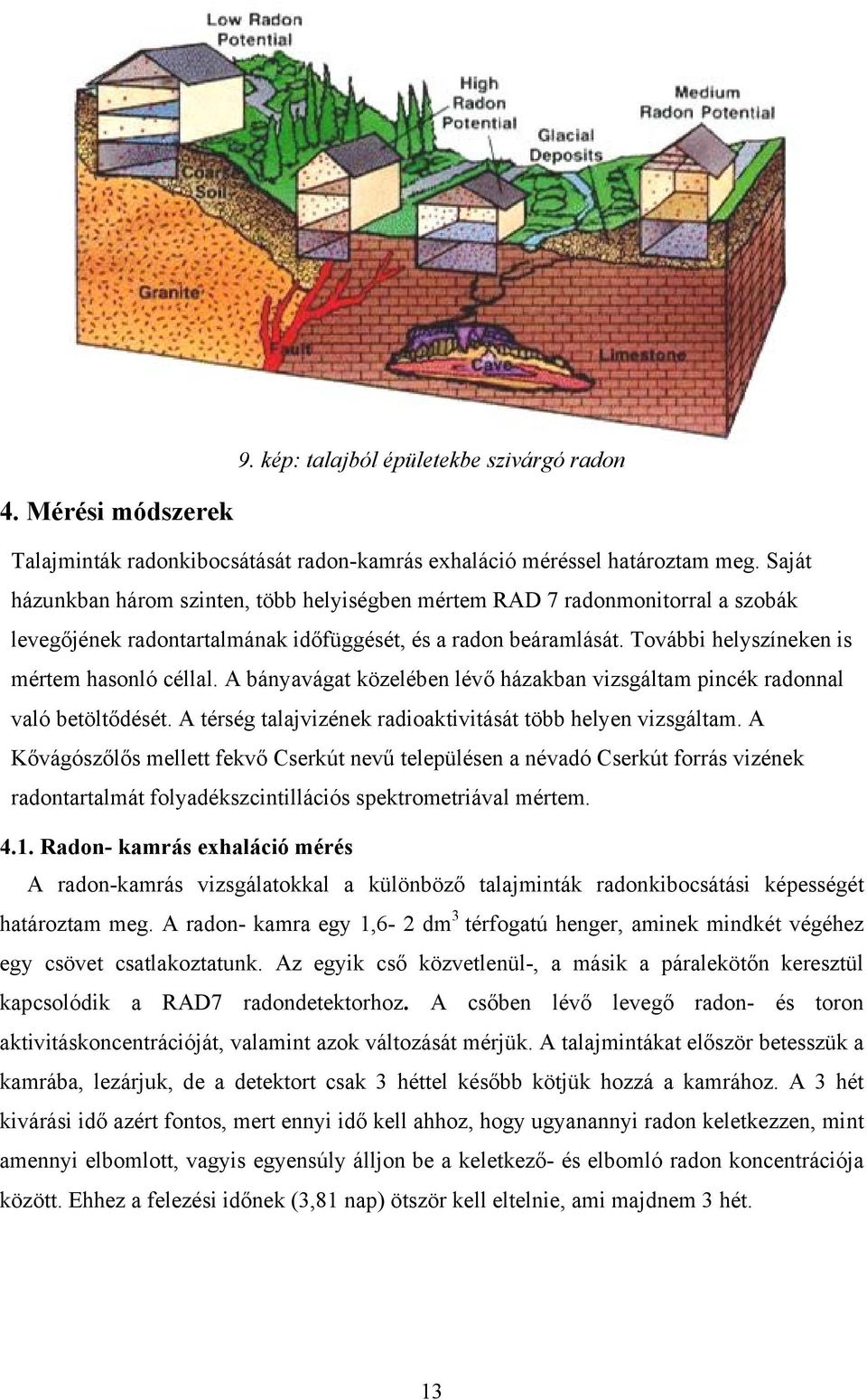 A bányavágat közelében lévő házakban vizsgáltam pincék radonnal való betöltődését. A térség talajvizének radioaktivitását több helyen vizsgáltam.