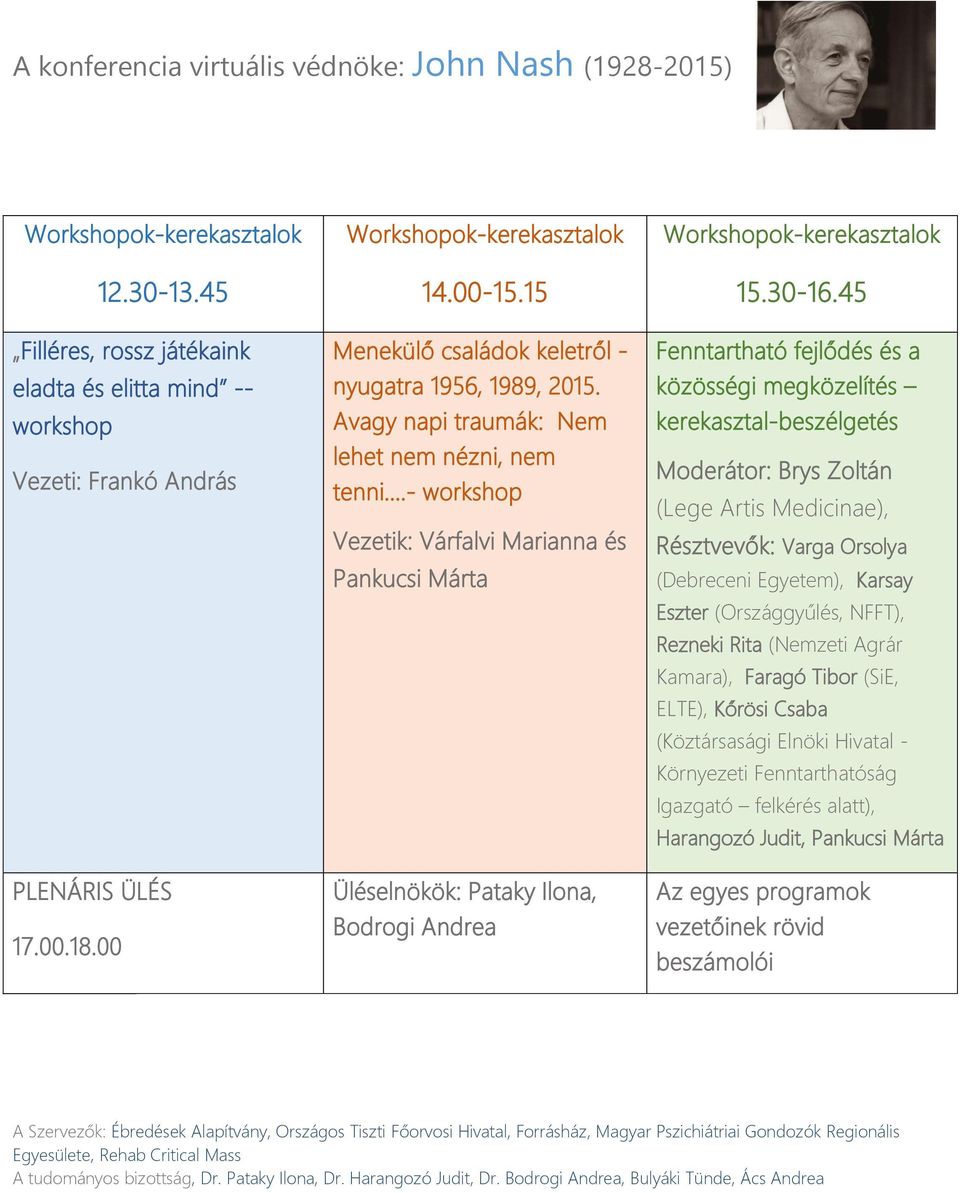 45 Fenntartható fejlődés és a közösségi megközelítés kerekasztal-beszélgetés Moderátor: Brys Zoltán (Lege Artis Medicinae), Résztvevők: Varga Orsolya (Debreceni Egyetem), Karsay Eszter