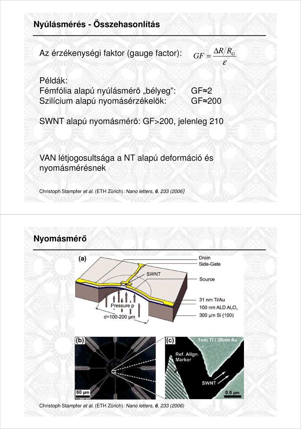 jelenleg 210 VAN létjogosultsága a NT alapú deformáció és nyomásmérésnek Christoph Stampfer et al.