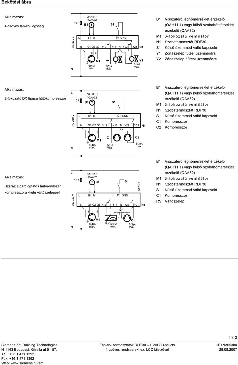 Alkalmazás: 2-fokozatú DX típusú hűtőkompresszor L AC 230 V N 0 A QAH / QAA32 B L B M D GND N Q Q2 Q3 Y2 Y N Y22 Y2 N I II 6(4)A max III M C 5(3)A max S C2 5(3)A max B Visszatérő léghőmérséklet