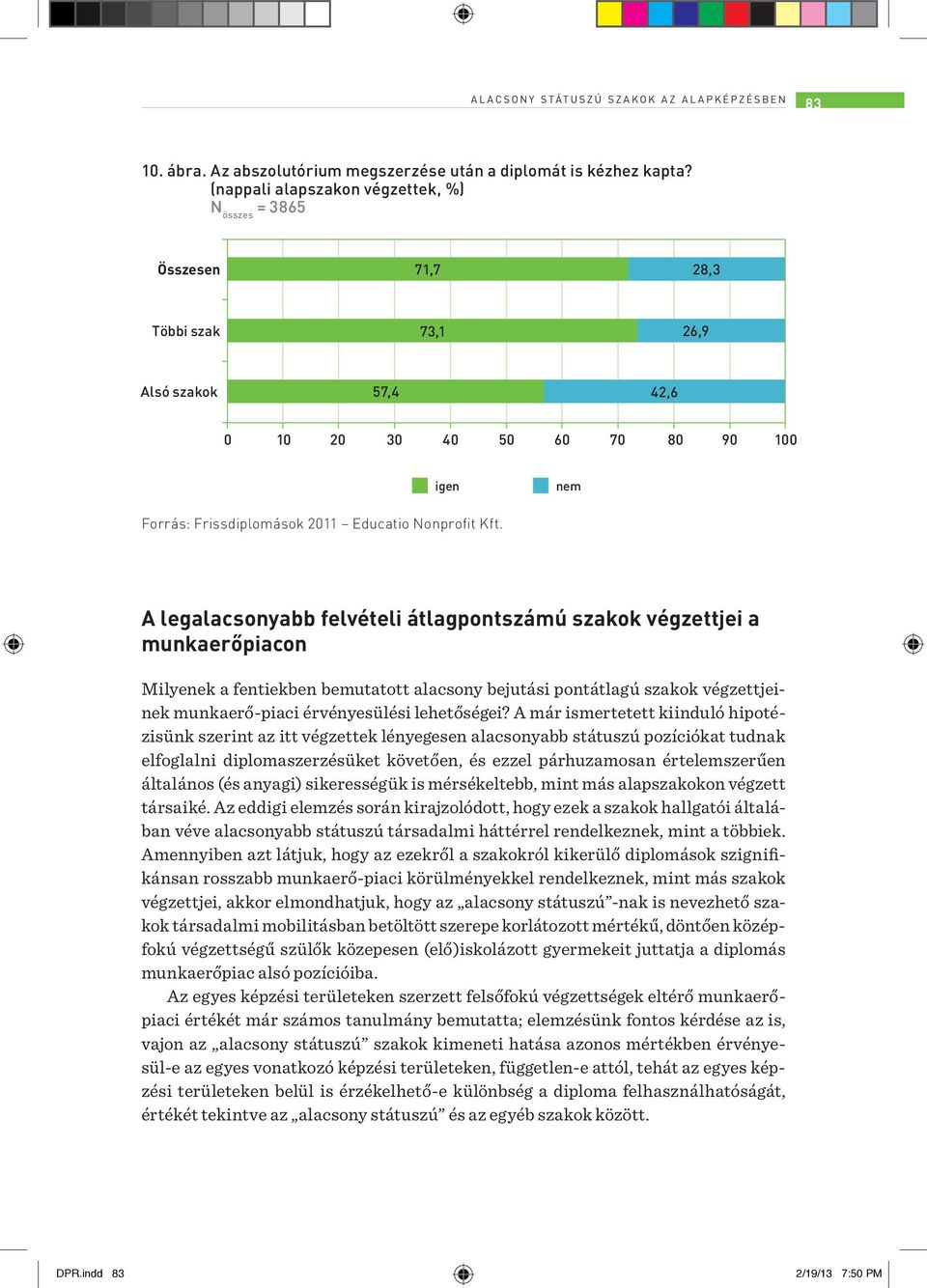 A legalacsonyabb felvételi átlagpontszámú szakok végzettjei a munkaerőpiacon Milyenek a fentiekben bemutatott alacsony bejutási pontátlagú szakok végzettjeinek munkaerő-piaci érvényesülési