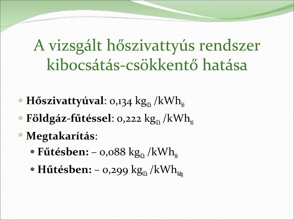 kgco2 /kwhhő Földgáz-fűtéssel: 0,222 kgco2 /kwhhő