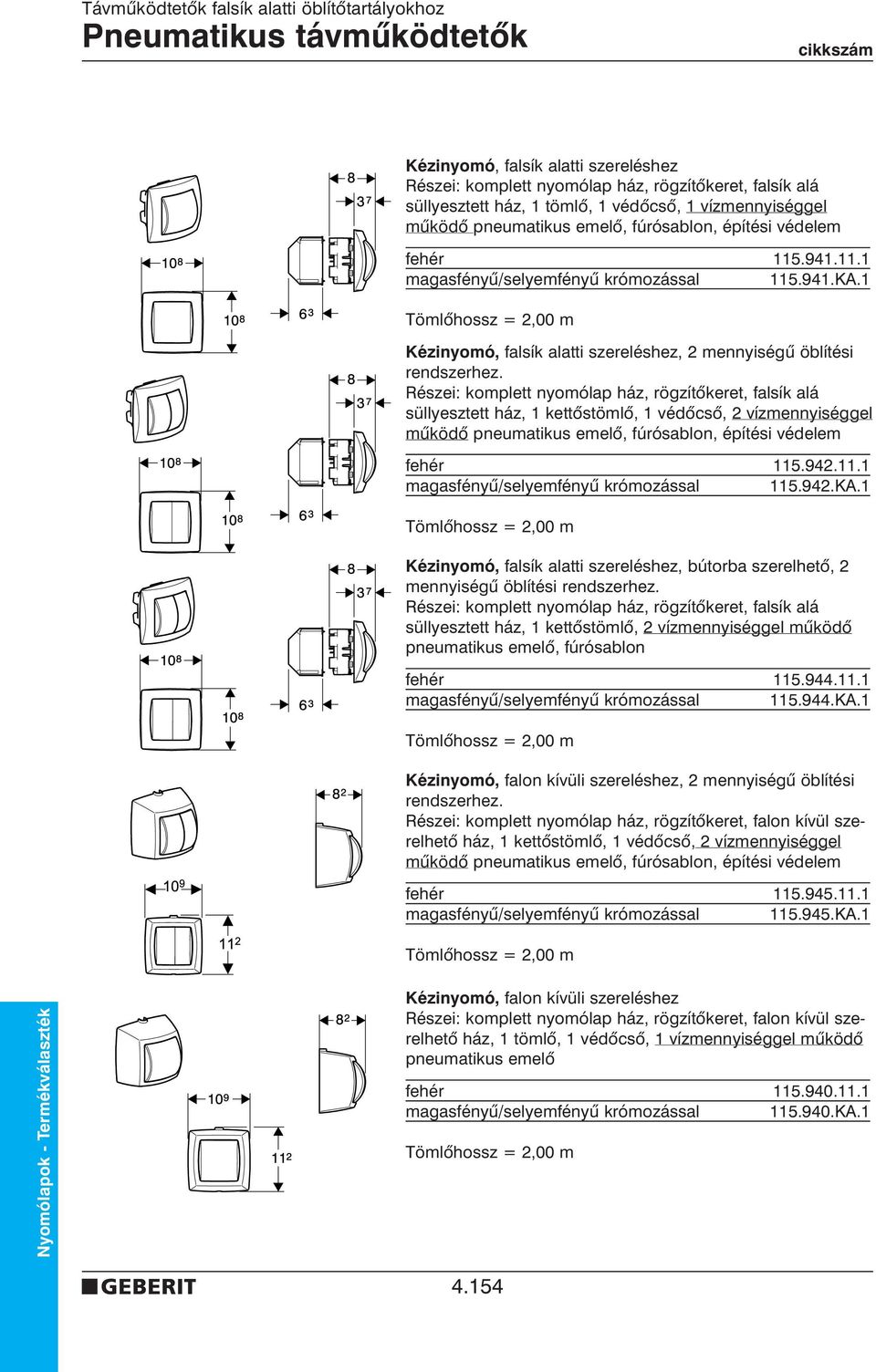 1 Tömlôhossz = 2,00 m Kézinyomó, falsík alatti szereléshez, 2 mennyiségû öblítési rendszerhez.