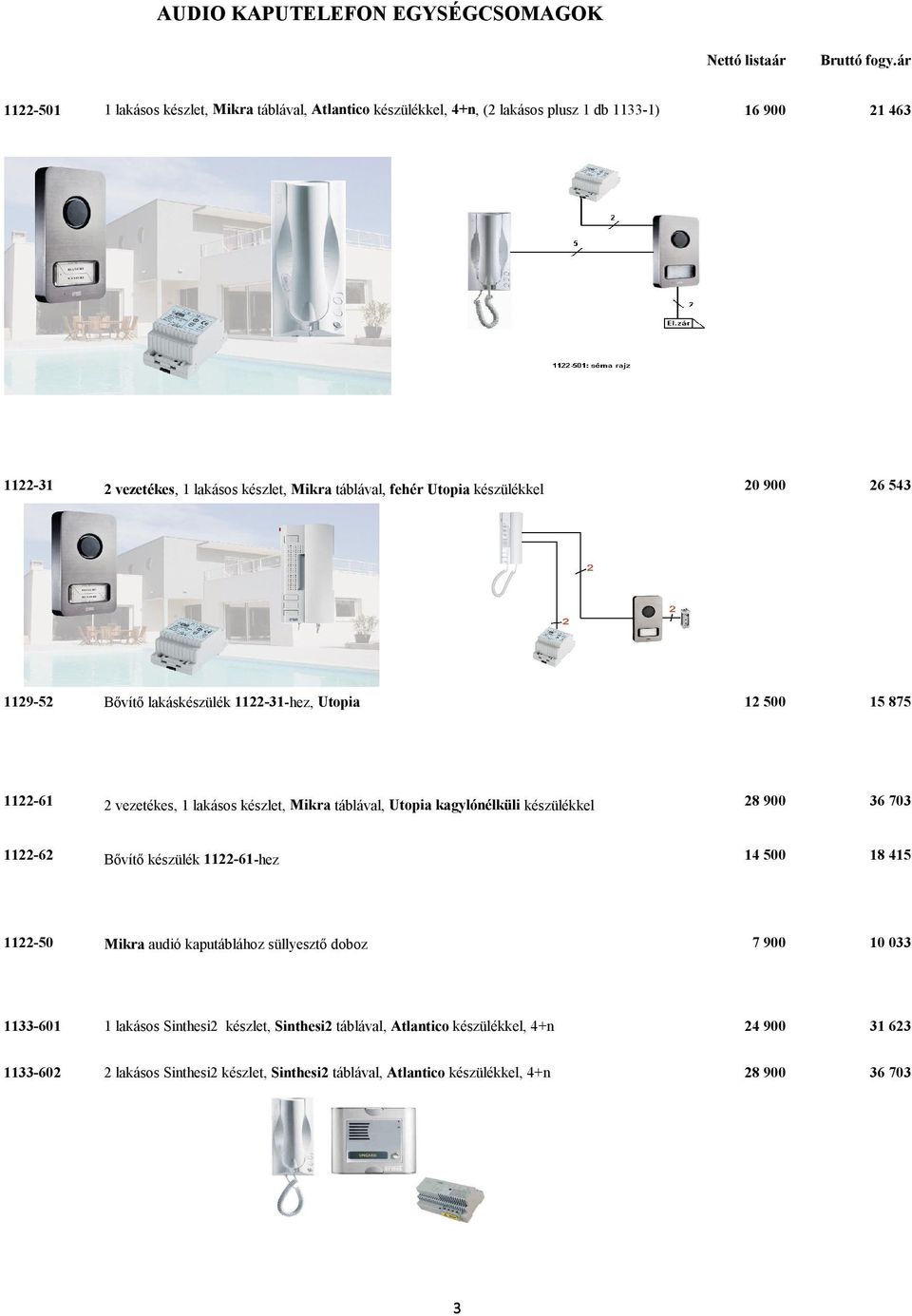 készülékkel 20 900 26 543 1129-52 Bővítő lakáskészülék 1122-31-hez, Utopia 12 500 15 875 1122-61 2 vezetékes, 1 lakásos készlet, Mikra táblával, Utopia kagylónélküli készülékkel 28 900 36