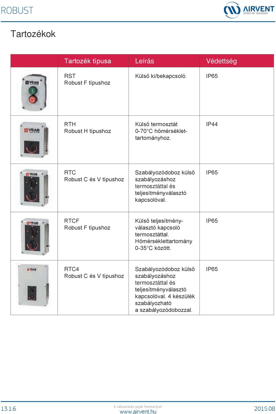 IP44 RTC Robust C és V típushoz Szabályozódoboz külső szabályozáshoz termosztáttal és teljesítményválasztó kapcsolóval.