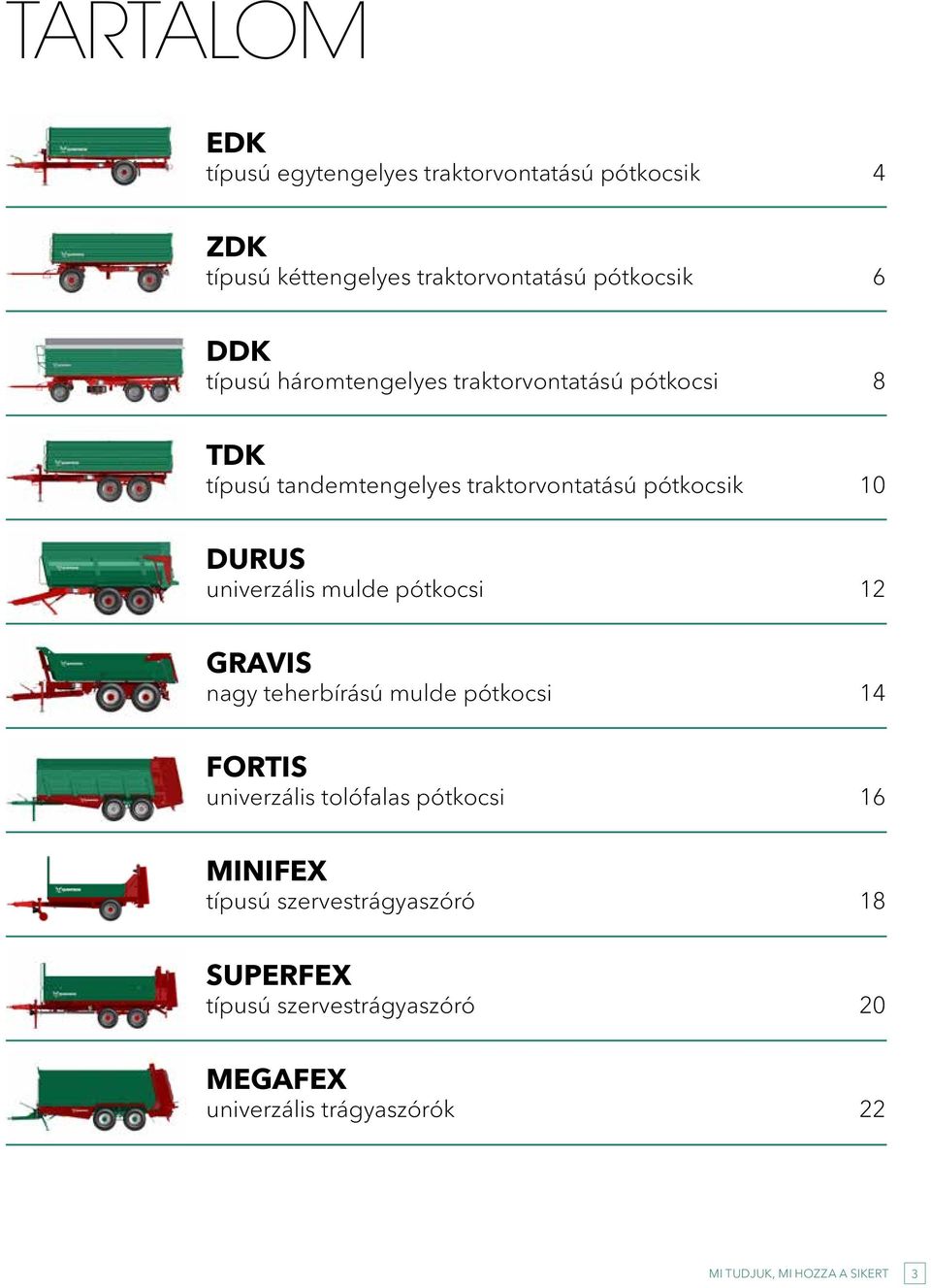 univerzális mulde pótkocsi 12 GRAVIS nagy teherbírású mulde pótkocsi 14 FORTIS univerzális tolófalas pótkocsi 16 MINIFEX